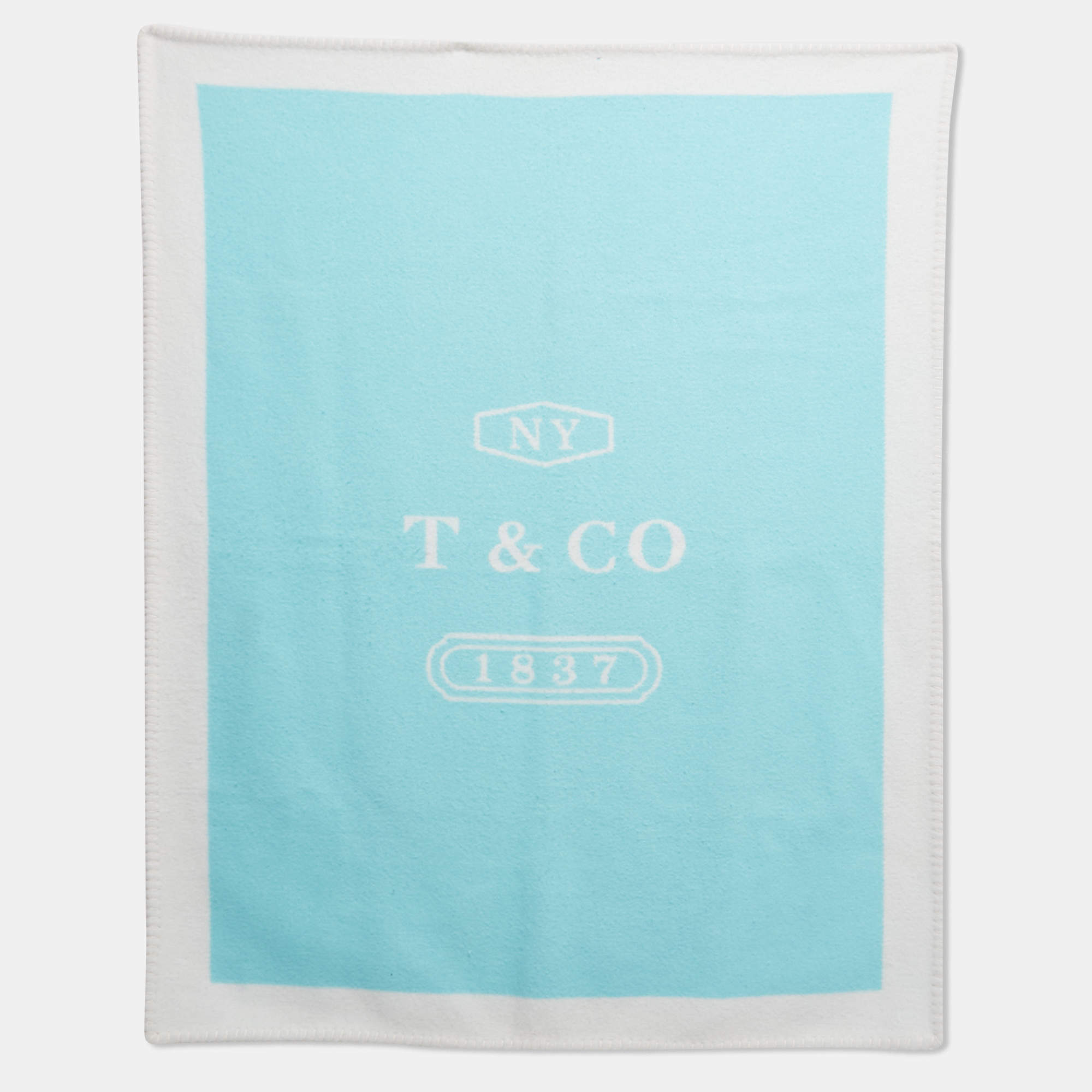 Pre Owned Tiffany & Co. Blue/White Logo Intarsia Wool Throw