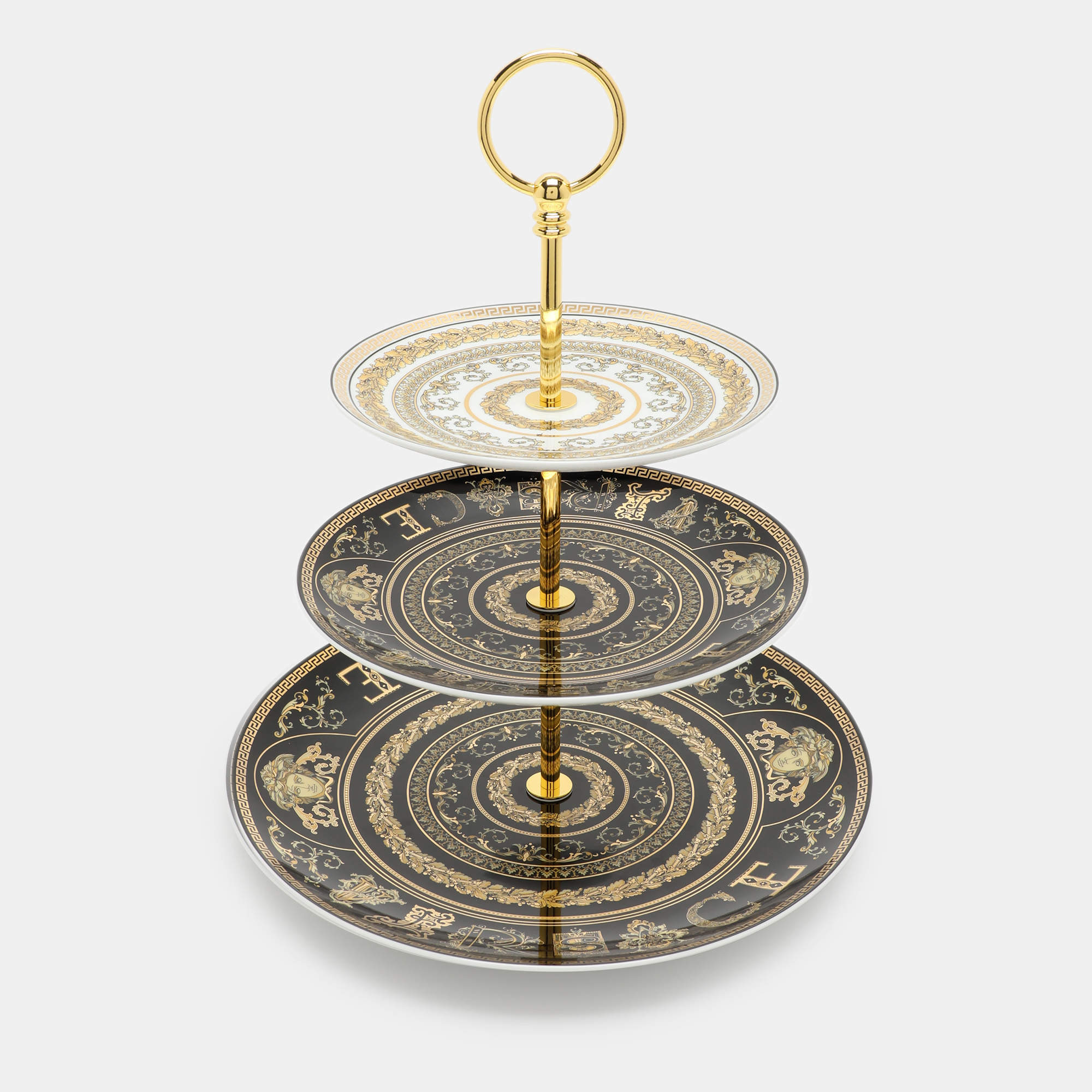 مملوكة مسبقًا Versace Back/Gold Virtus Gala Etagere Cake Stand
