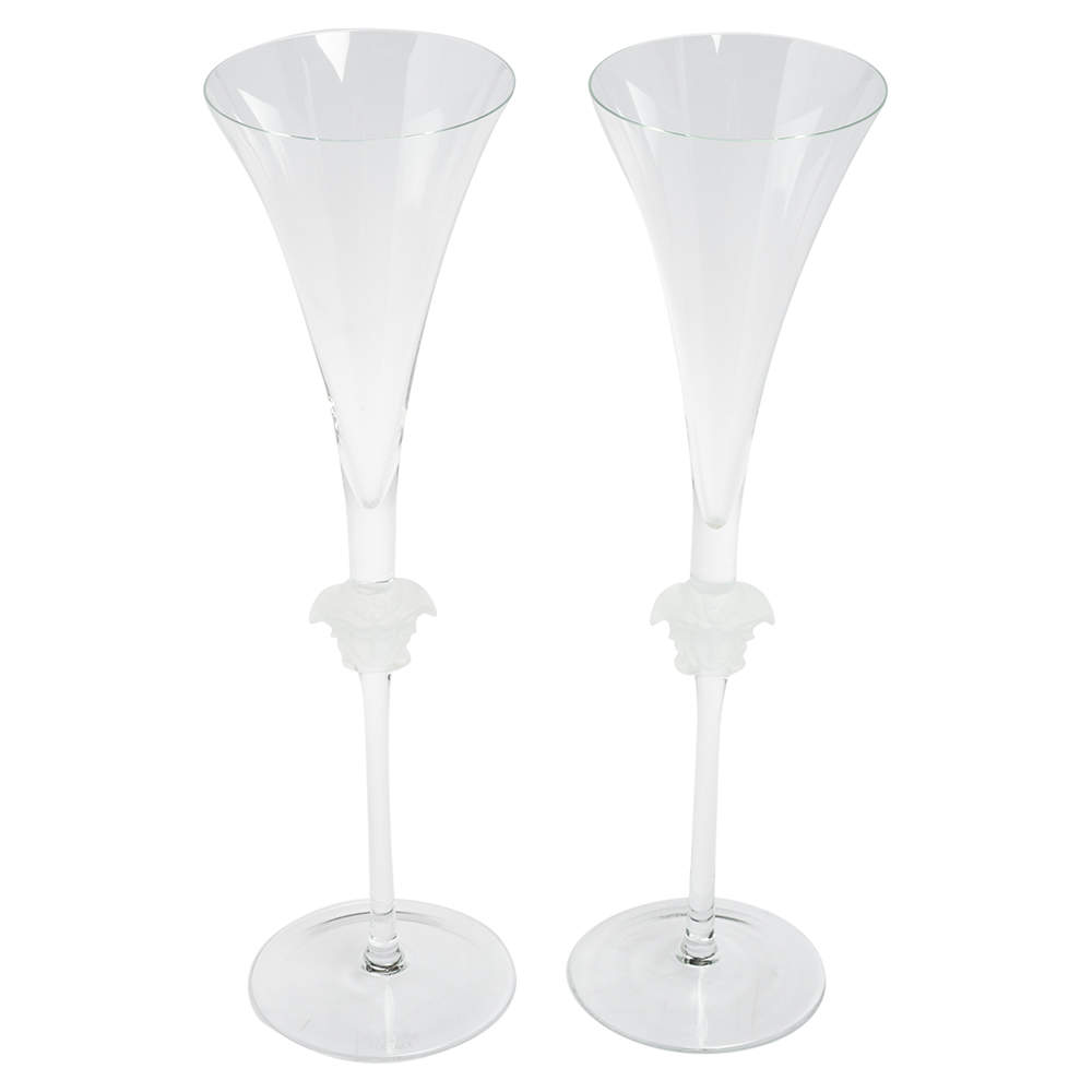 Versace x Rosenthal Medusa Lumiere Champagne Flute Set of 2 