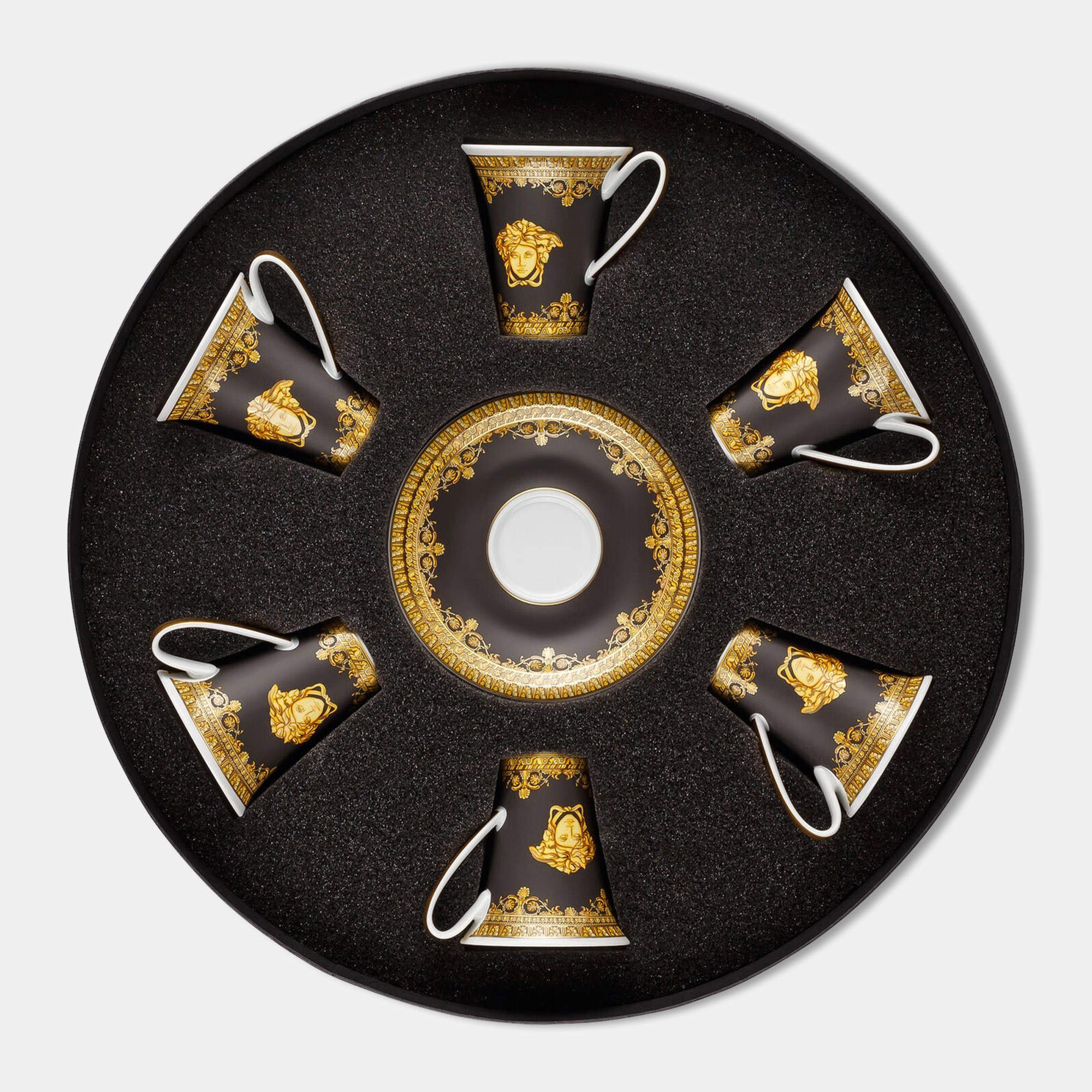Versace Black/Gold I Love Baroque Espresso Cup and Saucer Set Of 6