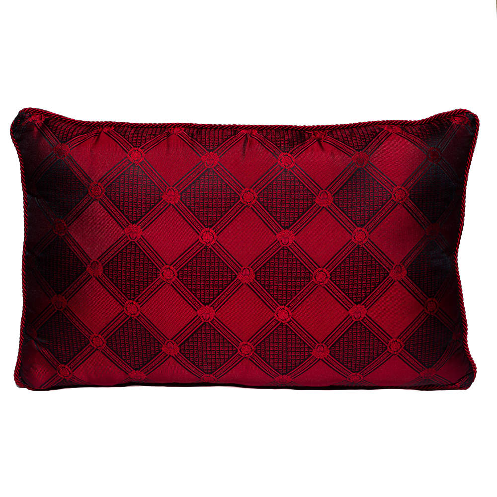 Pre Owned Versace Medusa Red & Black Cotton & Velvet Pillow