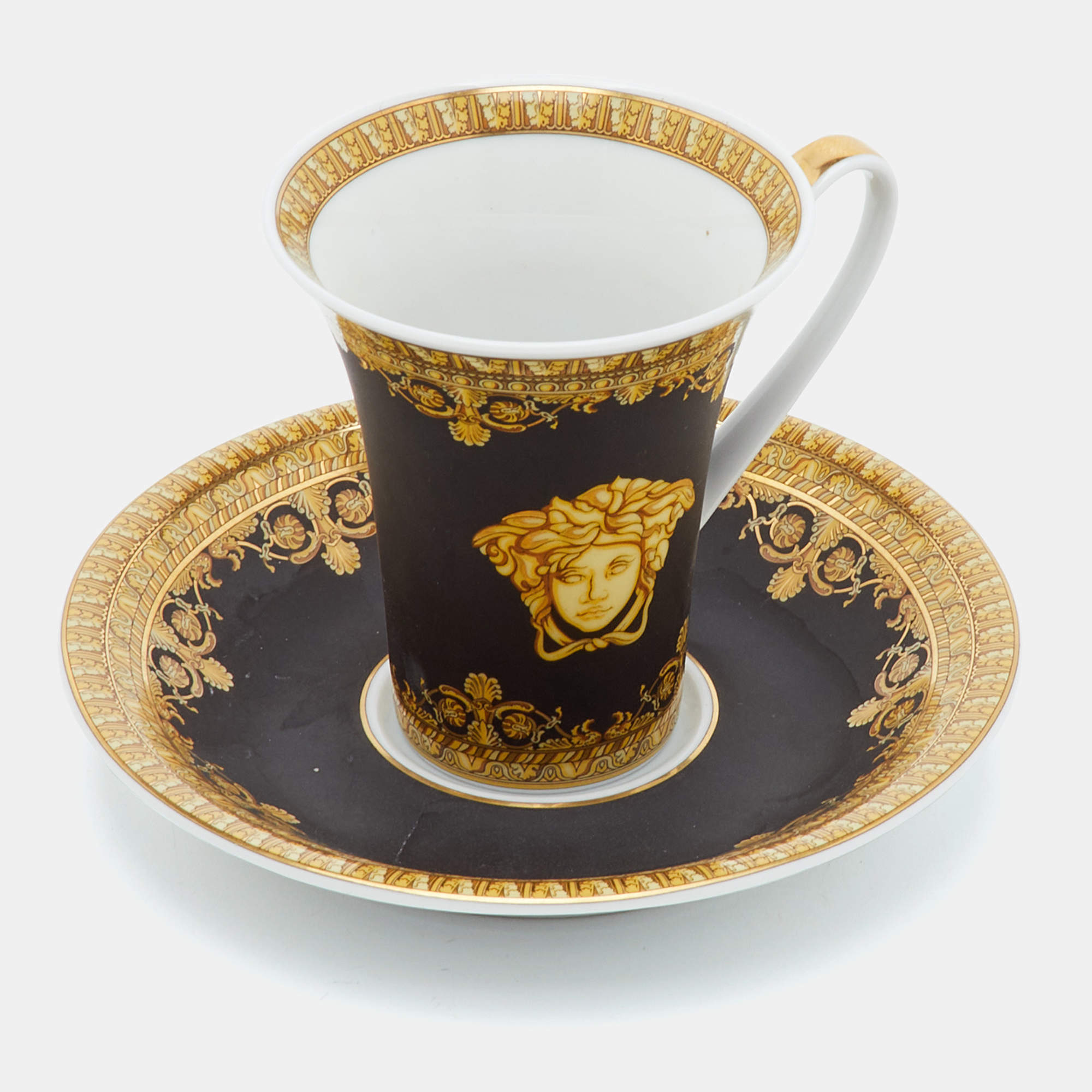 Pre Owned Versace x Rosenthal Black I Love Baroque Espresso Cup & Saucer Set