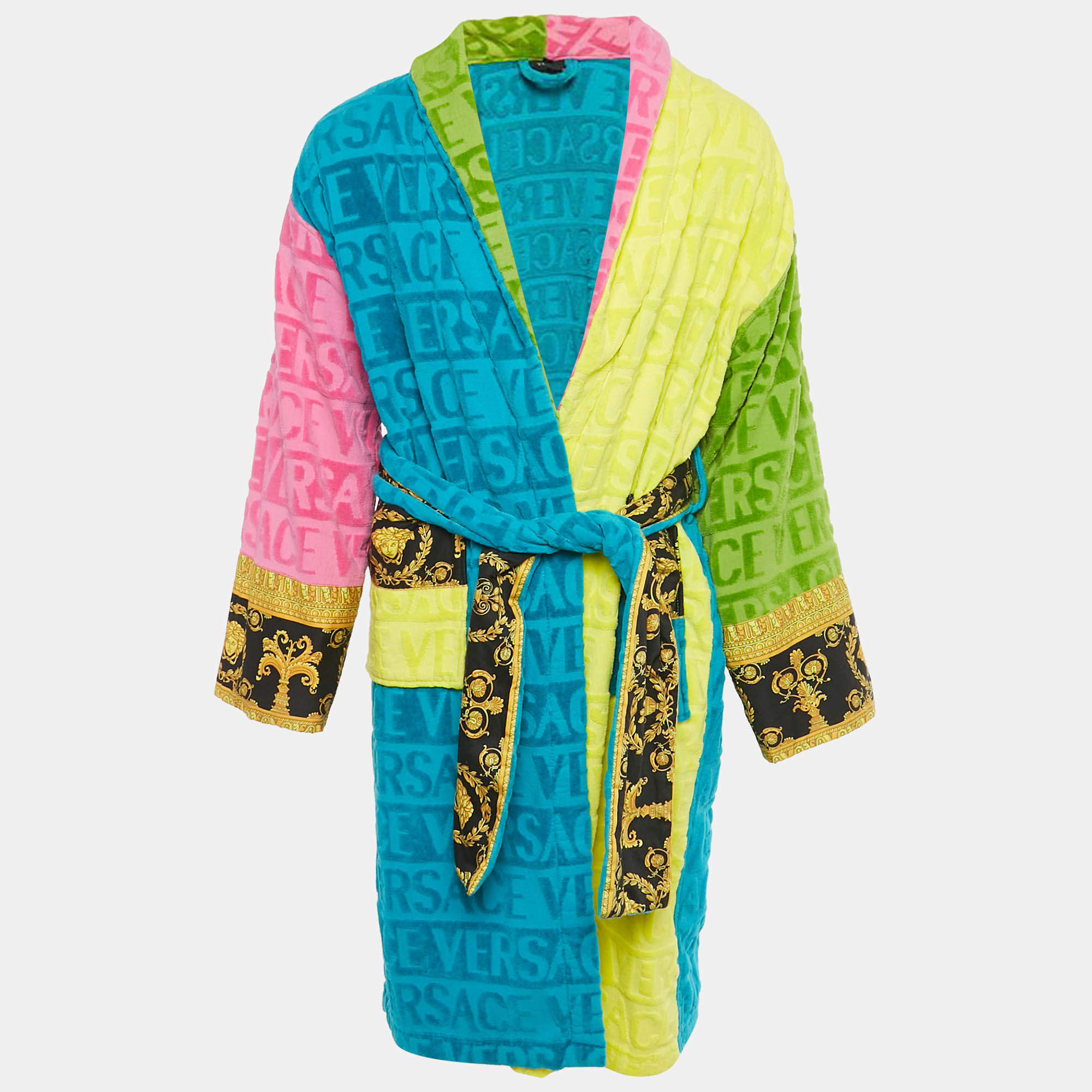 Pre Owned Versace Home Multicolor Terry Baroque Print Belted Bathrobe M