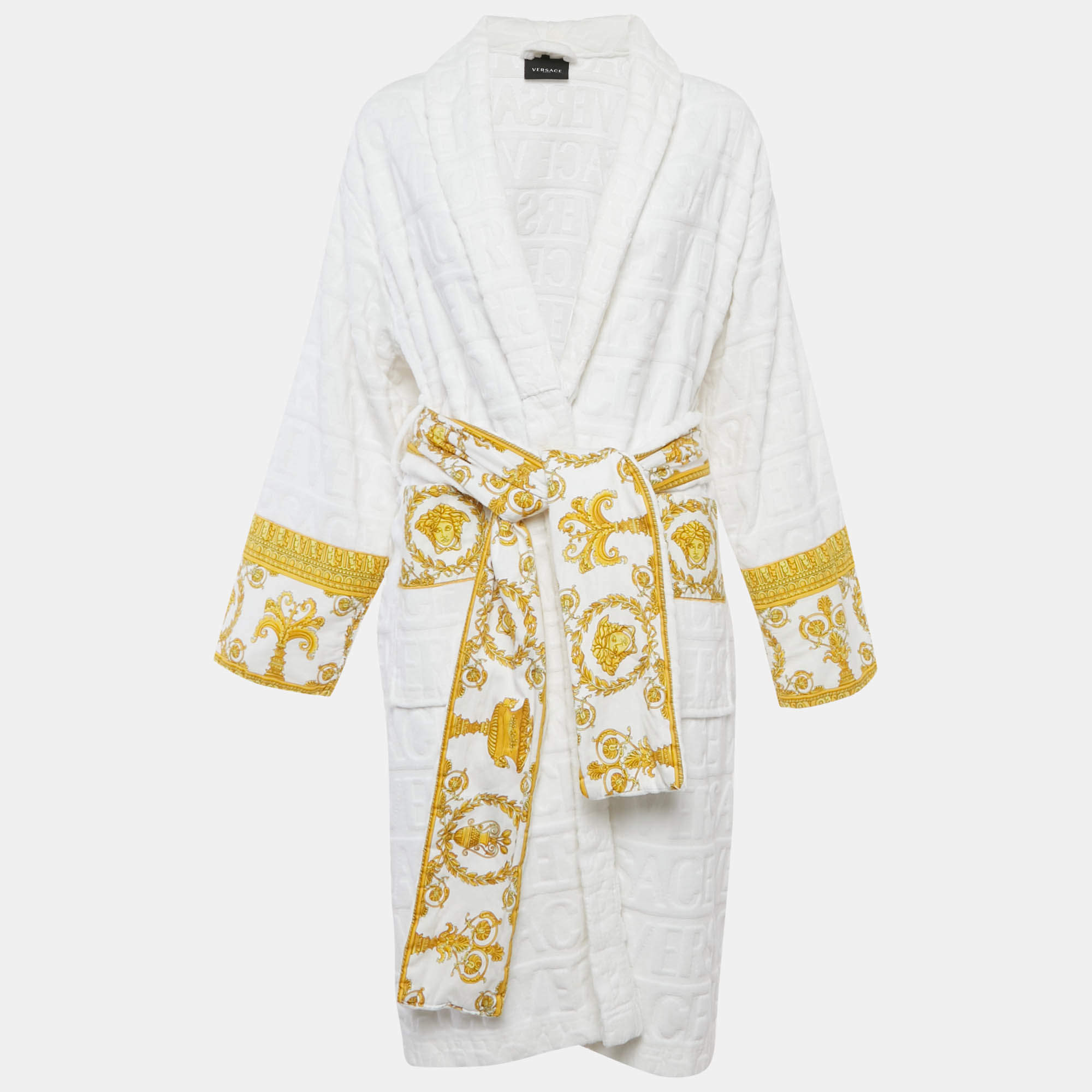 Pre Owned Versace Home Terry Baroque Belted Bathrobe M