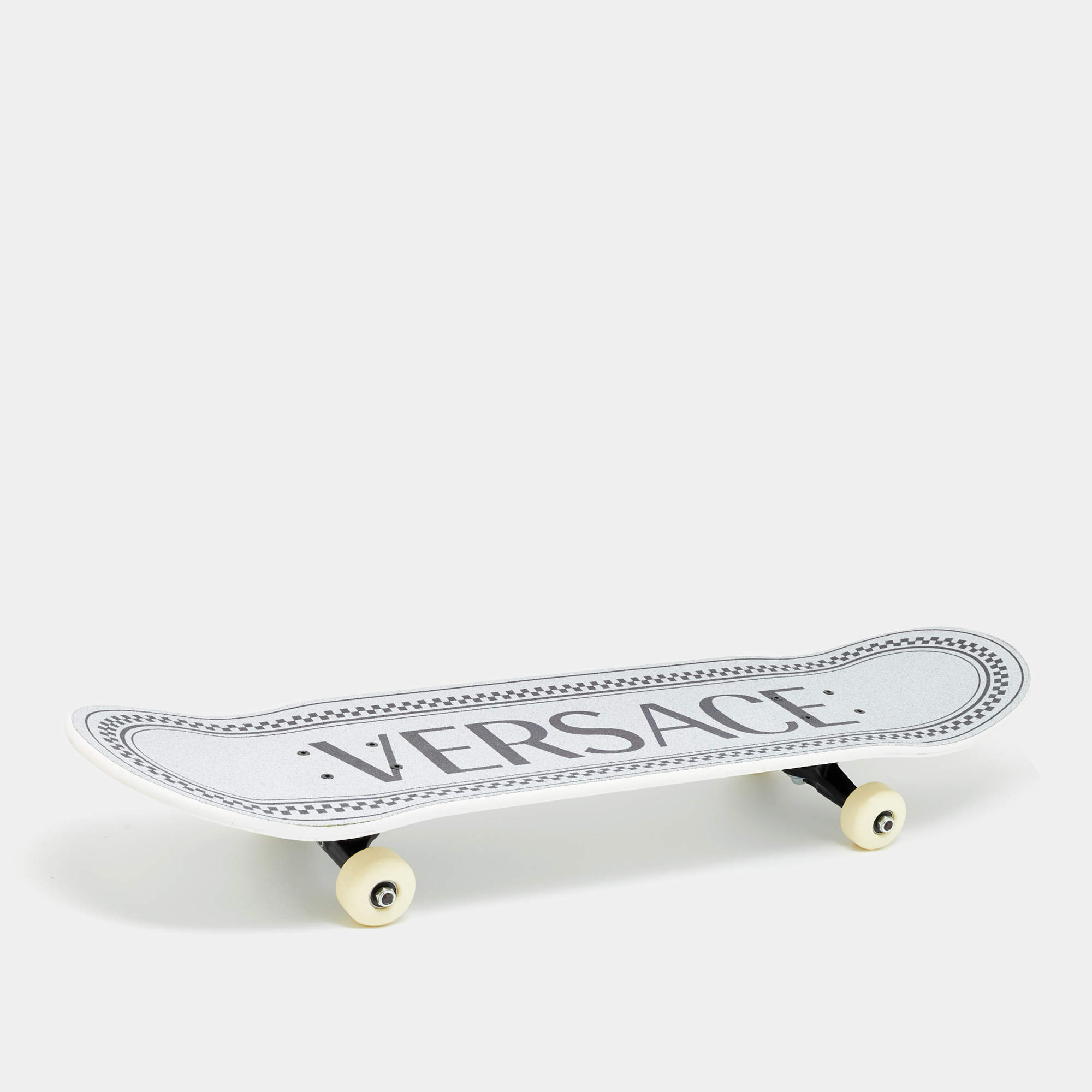 Pre Owned Versace White/Black Logo Print Wood Skateboard