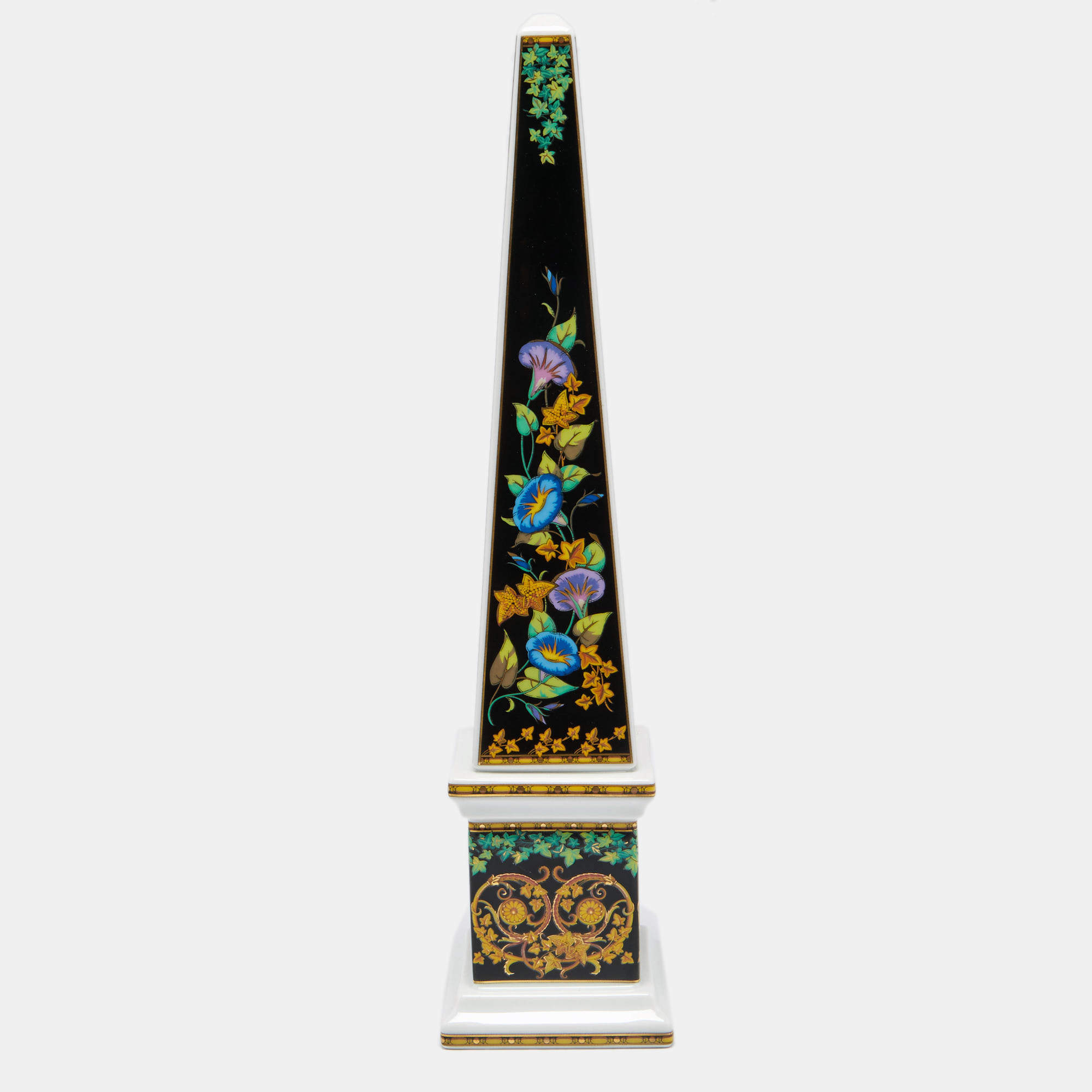 Rosenthal Meets Versace Gold Ivy Floral Print Obelisk 