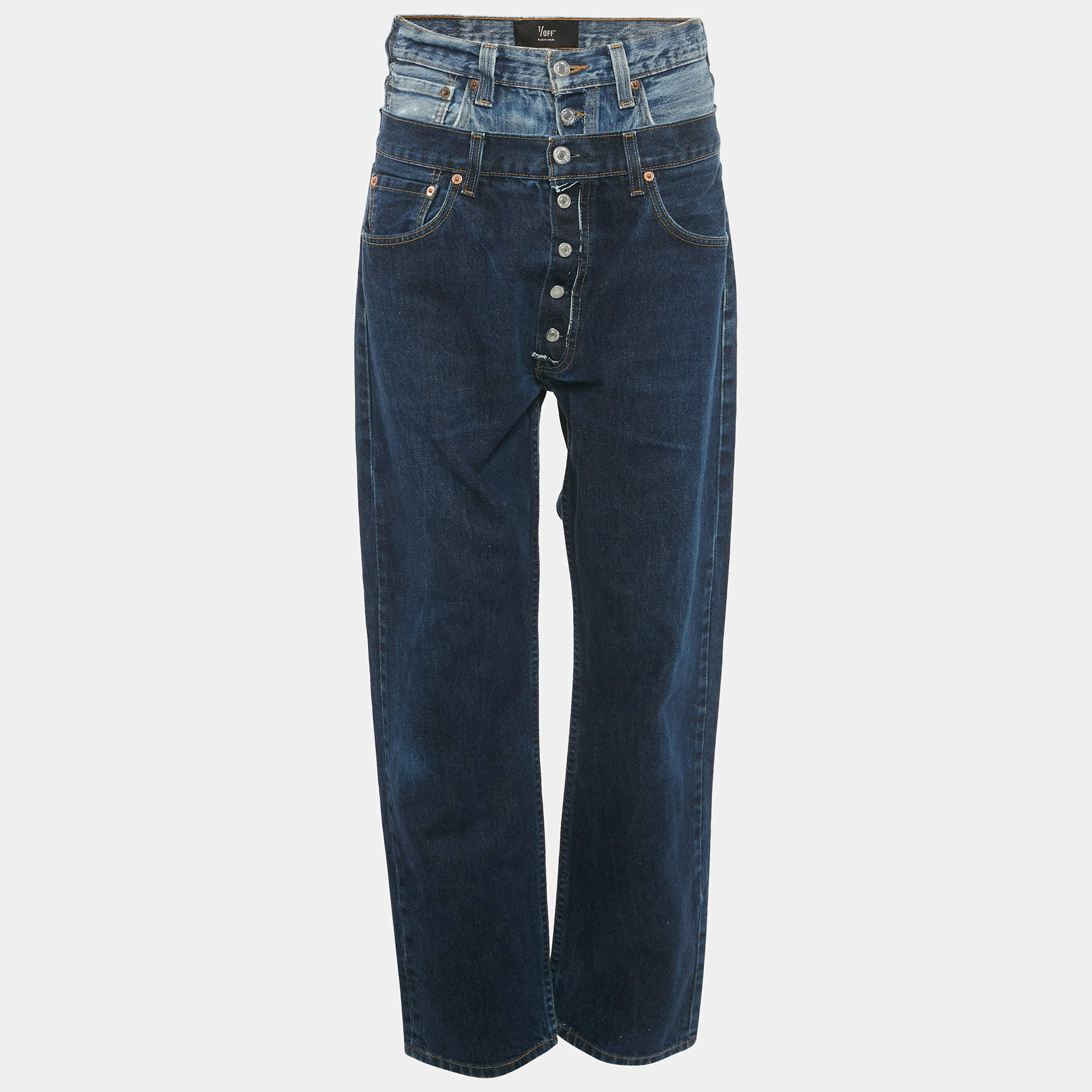 Pre Owned 1/off Blue Denim High Waist Baggy Remade Jeans M Waist 32"