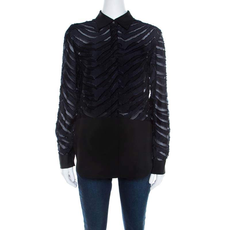 Pre Owned قميص 3.1 فيليب ليم كوب مخطط أسود وأزرق كحلي مخطط XS 