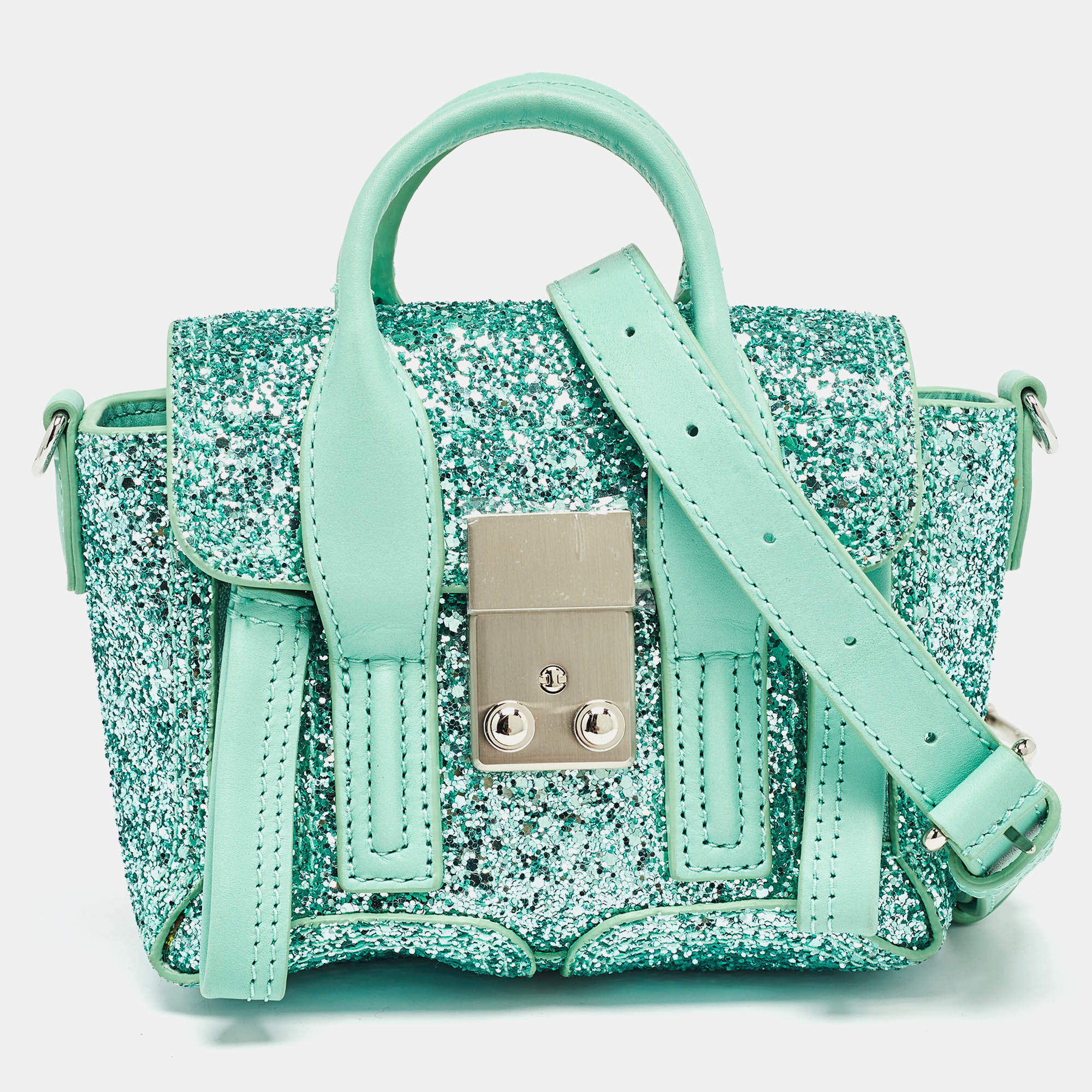 3.1 Phillip Lim Mint Green Glitter and Leather Nano Pashli Satchel