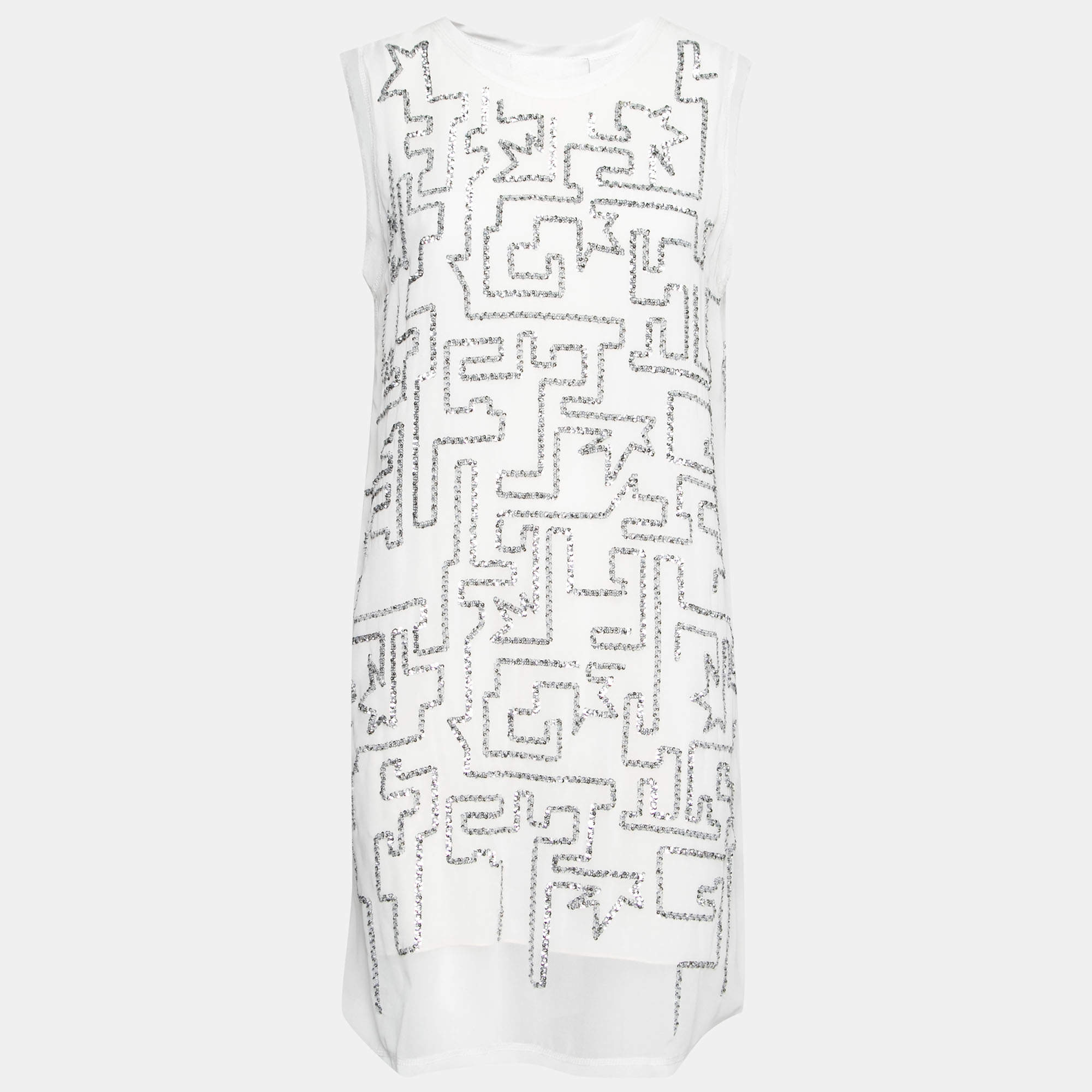 Pre Owned فستان 3.1 فيليب ليم شيفون أبيض ترتر فضي مزخرف S