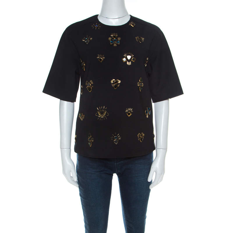 3.1 Phillip Lim Black Stretch Crepe Bead Embellished Top S 