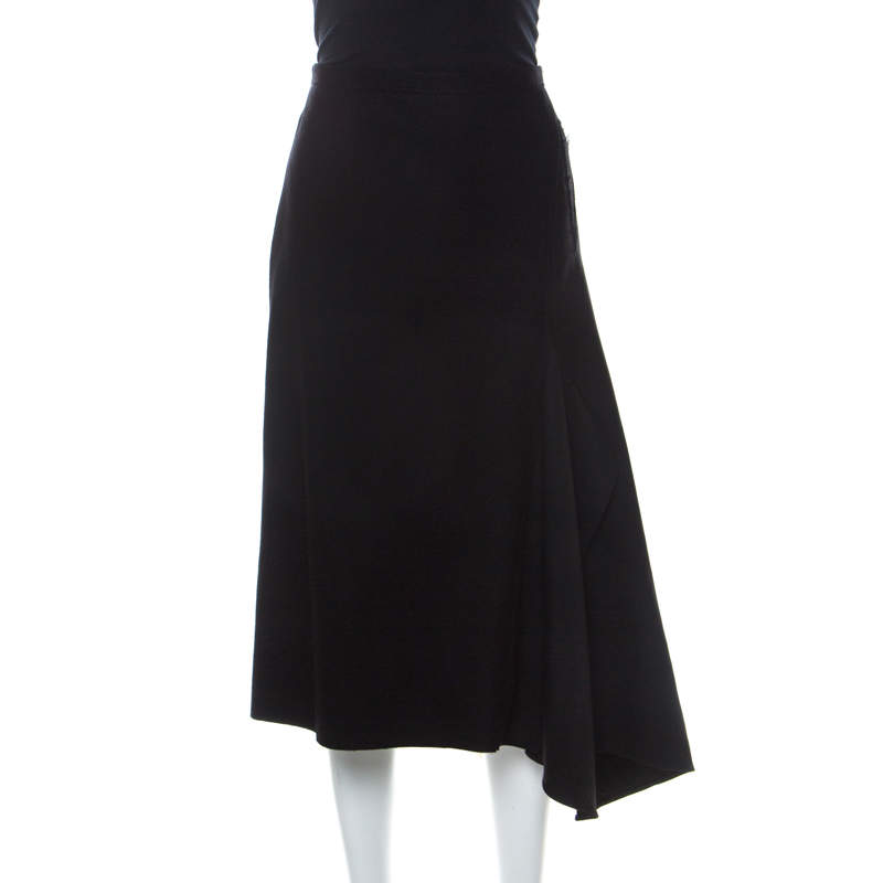 Pre Owned تنورة ميدي 3.1 فيليب ليم لباد أسود بحواف غير متساوية قصة حرف A مقاس M