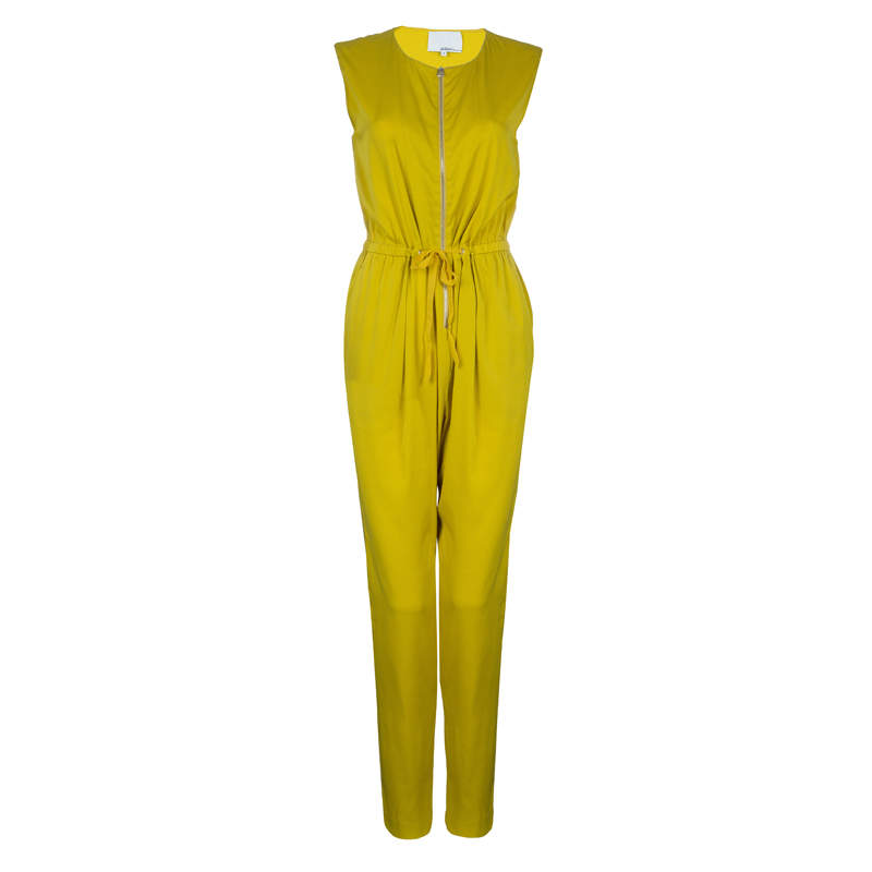 3.1 Phillip Lim Mustard Yellow Silk Zip Detail Sleeveless Jumpsuit XS