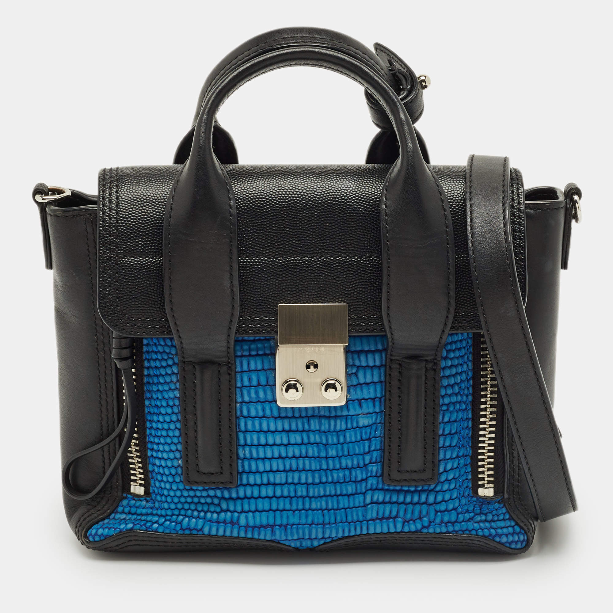Pre Owned 3.1 Phillip Lim Black/Blue Textured Leather Mini Pashli Satchel