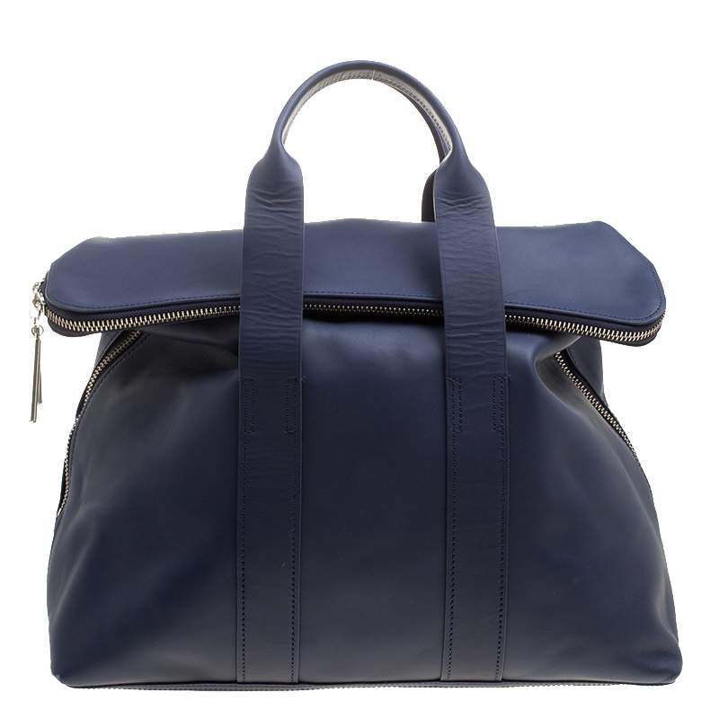 Pre Owned 3.1 Phillip Lim Navy Blue Leather Fold Over Tote