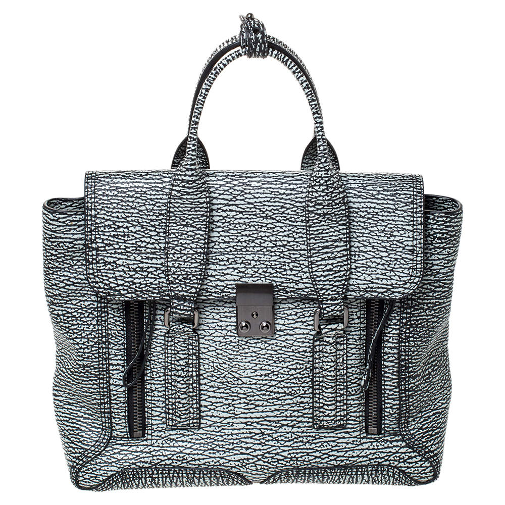 Pre Owned 3.1 Phillip Lim Black/White Shark Embossed Leather Medium Pashli Satchel