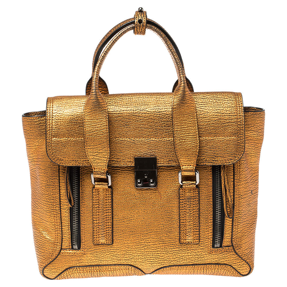 Pre Owned 3.1 Phillip Lim Metalic Bronze Grained Leather Medium Pashli Satchel
