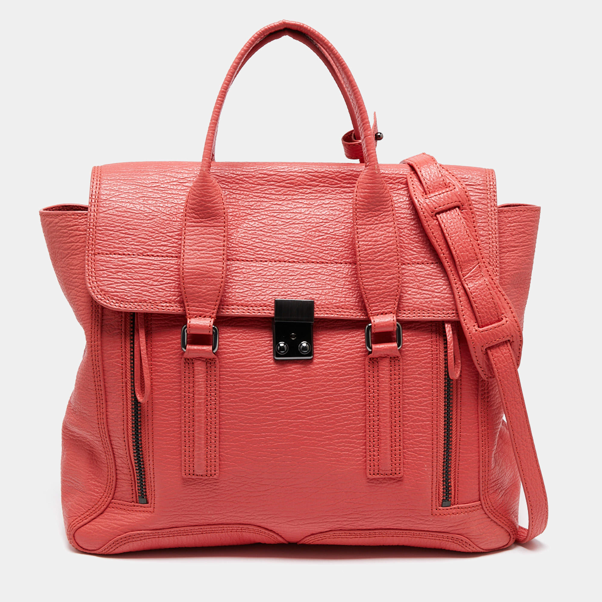 Pre Owned 3.1 Phillip Lim Coral Orange Leather Large Pashli Satchel