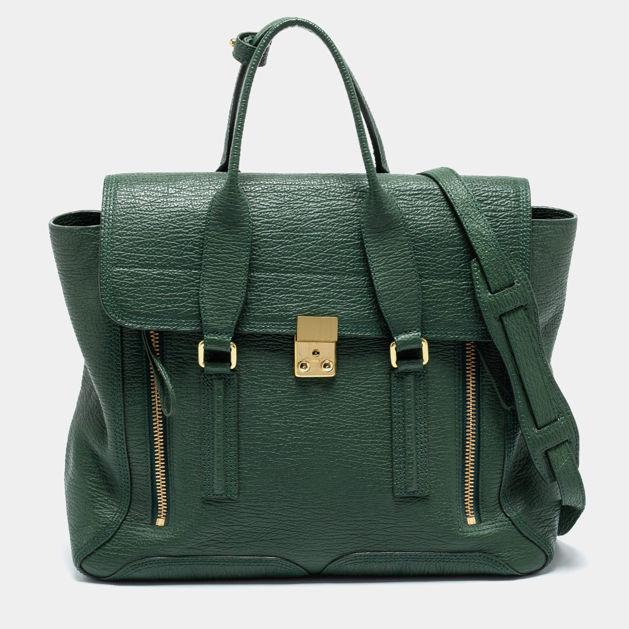Pre Owned 3.1 Phillip Lim Olive Green Leather Large Pashli Satchel