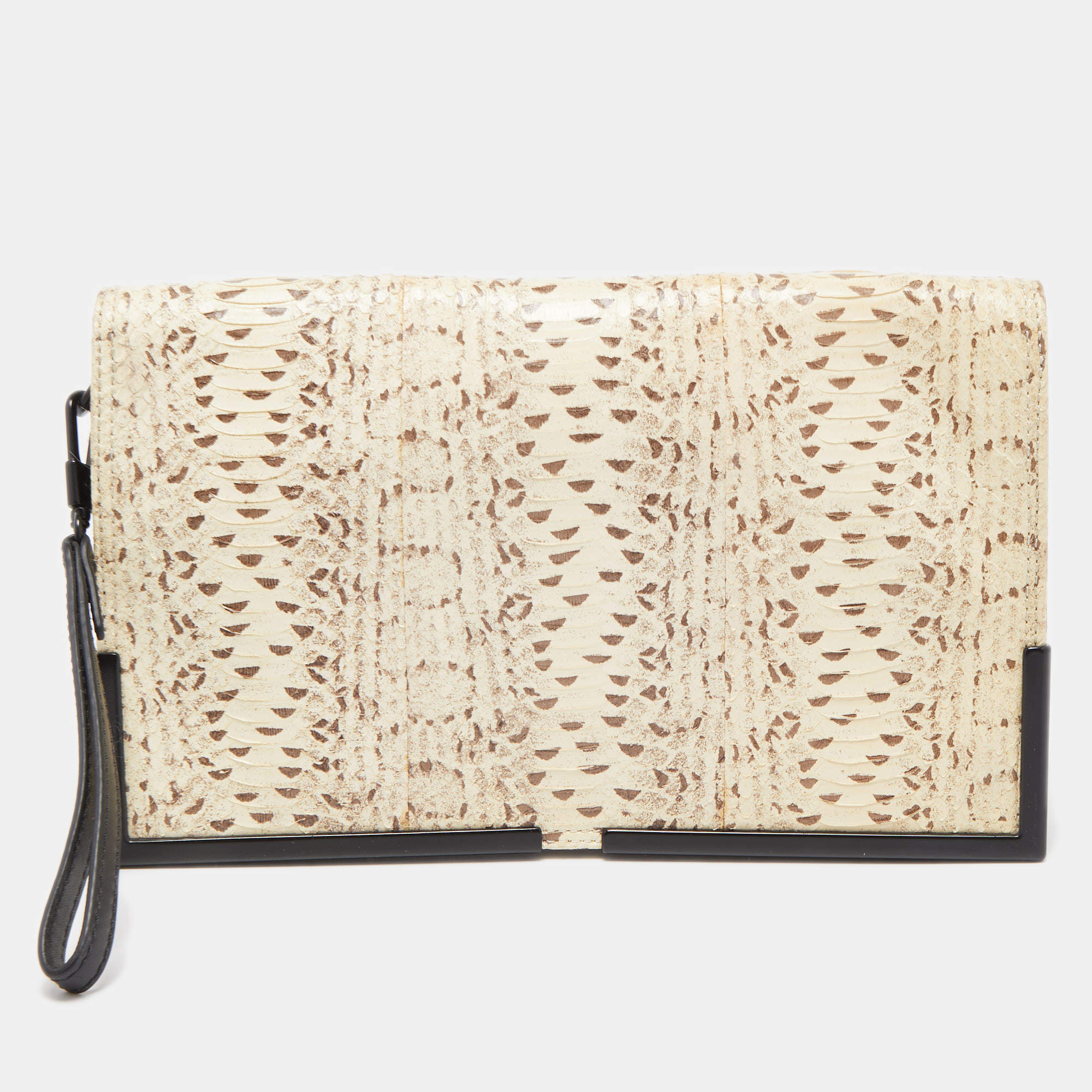 Pre Owned 3.1 Phillip Lim Beige/Black Python Embossed Leather And Leather Flap Clutch