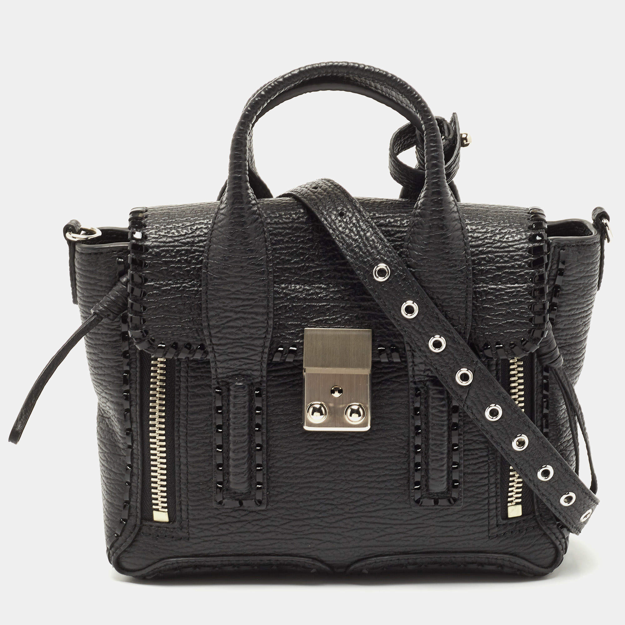 3.1 Phillip Lim Black Leather Mini Whipstitch Pashli Satchel
