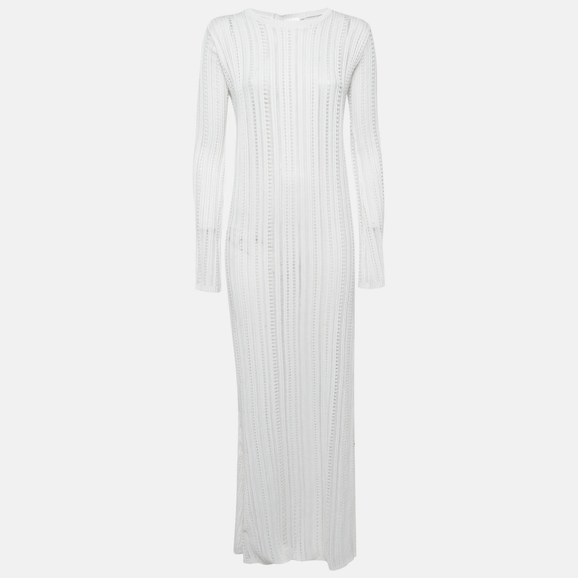 Pre Owned Sopho Handmade White Knit Long sleeve Maxi Dress S