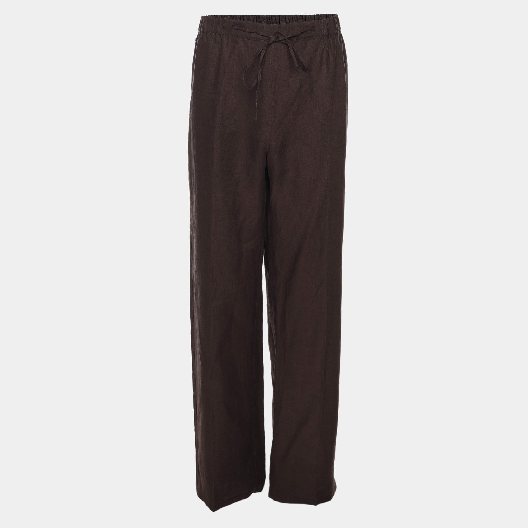 Pre Owned Marina Sport by Marina Rinaldi Brown Linen Wide Leg Trousers XXXL