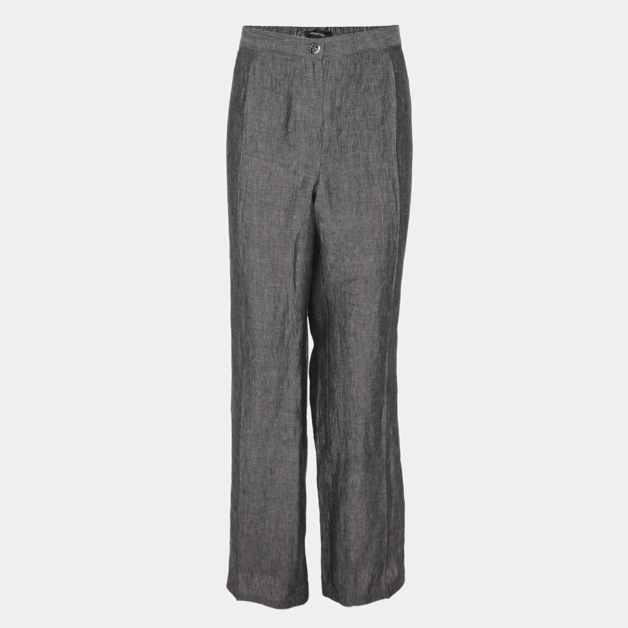 Pre Owned Elena Miro Grey Linen Regular Leg Pants XXL