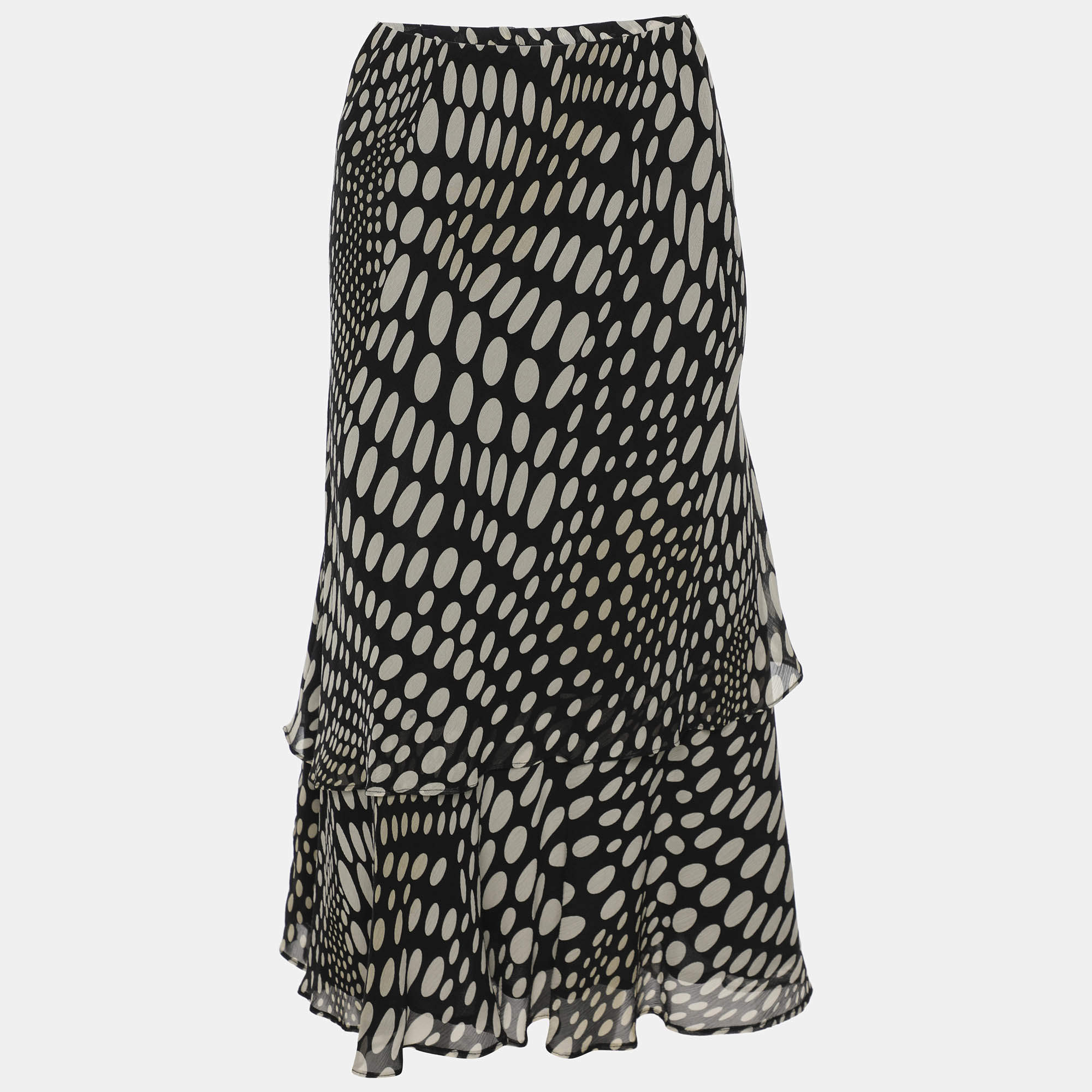 Pre Owned تنورة إيلينا ميرو بطبعة من الحرير متعددة الطبقات متوسطة الطول كبيرة جدًا