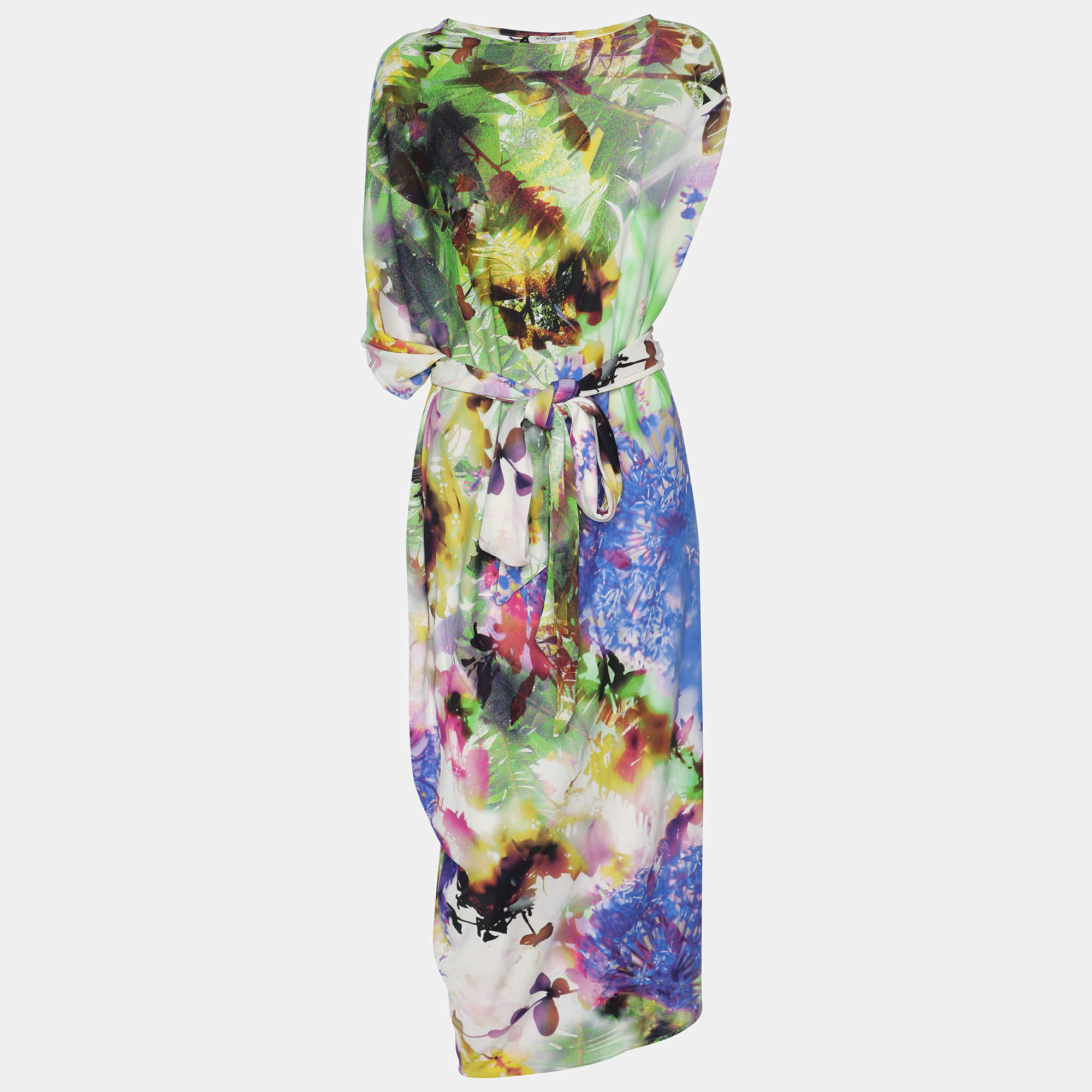 Pre Owned Marina Rinaldi Mulitcolor Printed Jersey Midi Dress XL
