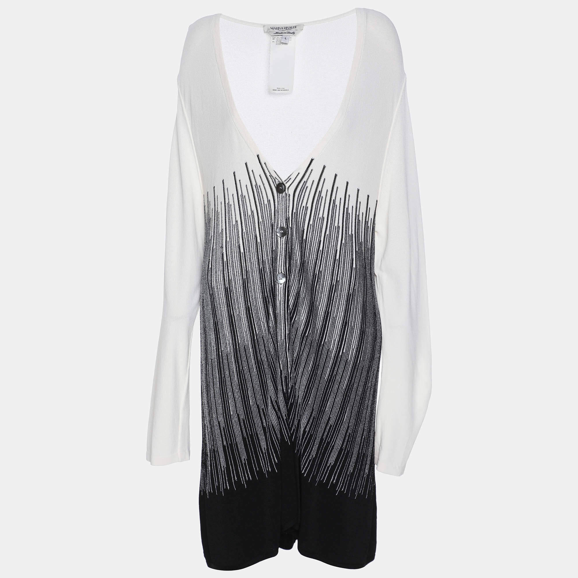 مملوكة مسبقًا كارديجان محبوك مرن بلون كريم/أسود مارينا رينالدي مقاس كبير