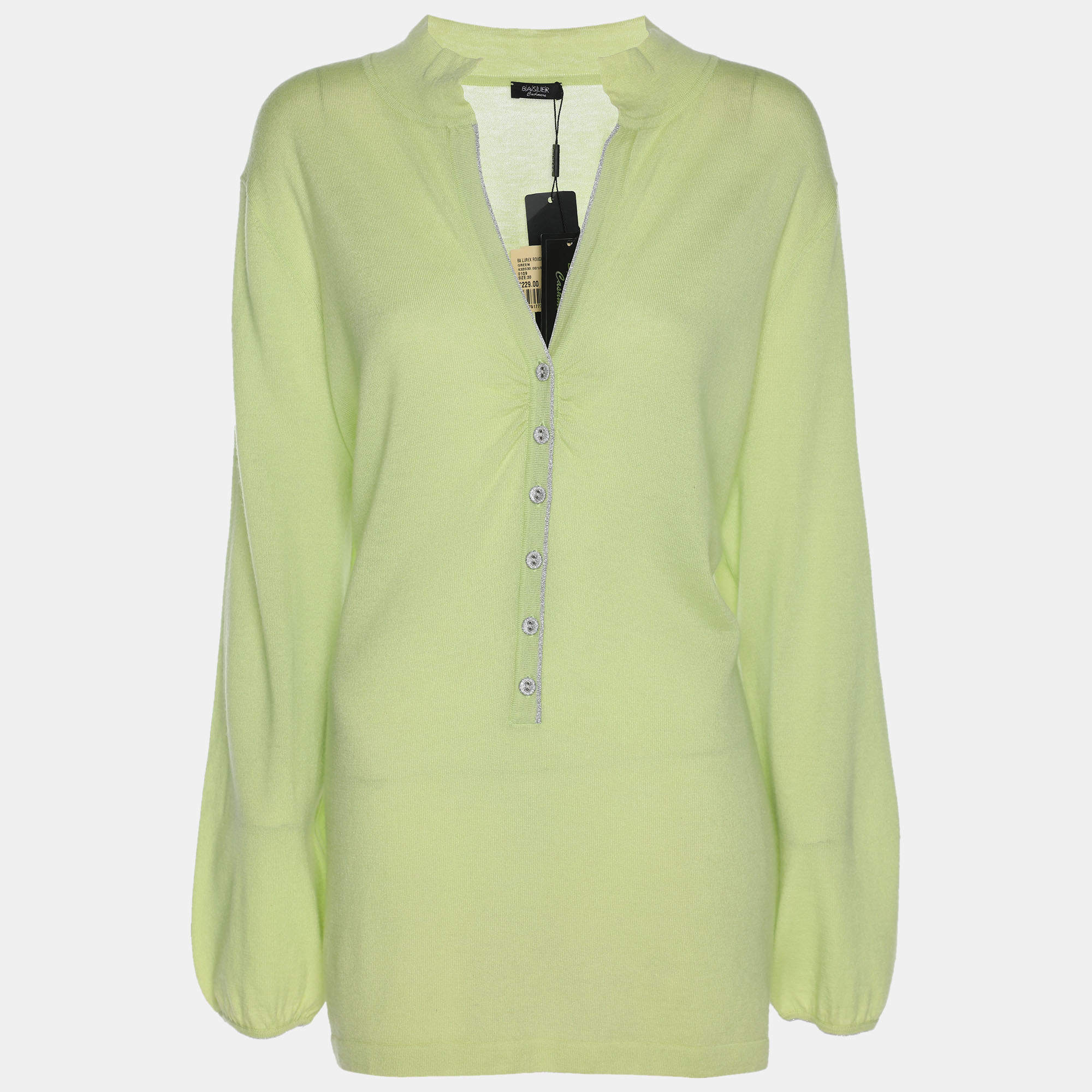 مملوكة مسبقًا قميص بكم طويل محبوك مرن أخضر باسلر مقاس كبير جدًا