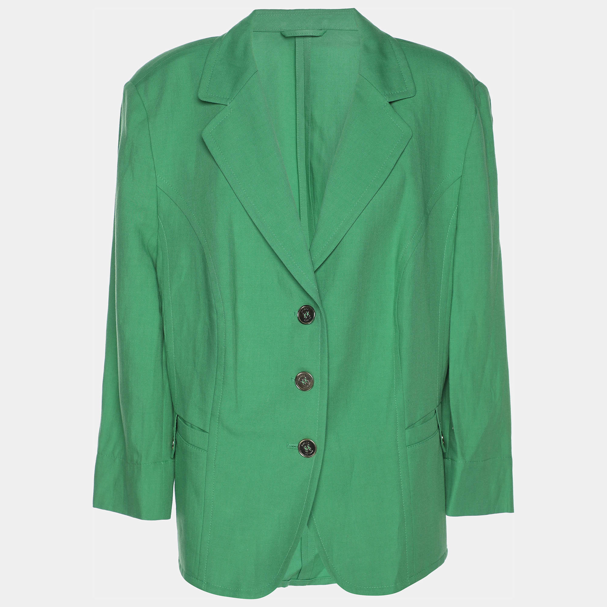 Pre Owned Basler Green Linen Blend Single Breasted Blazer XL