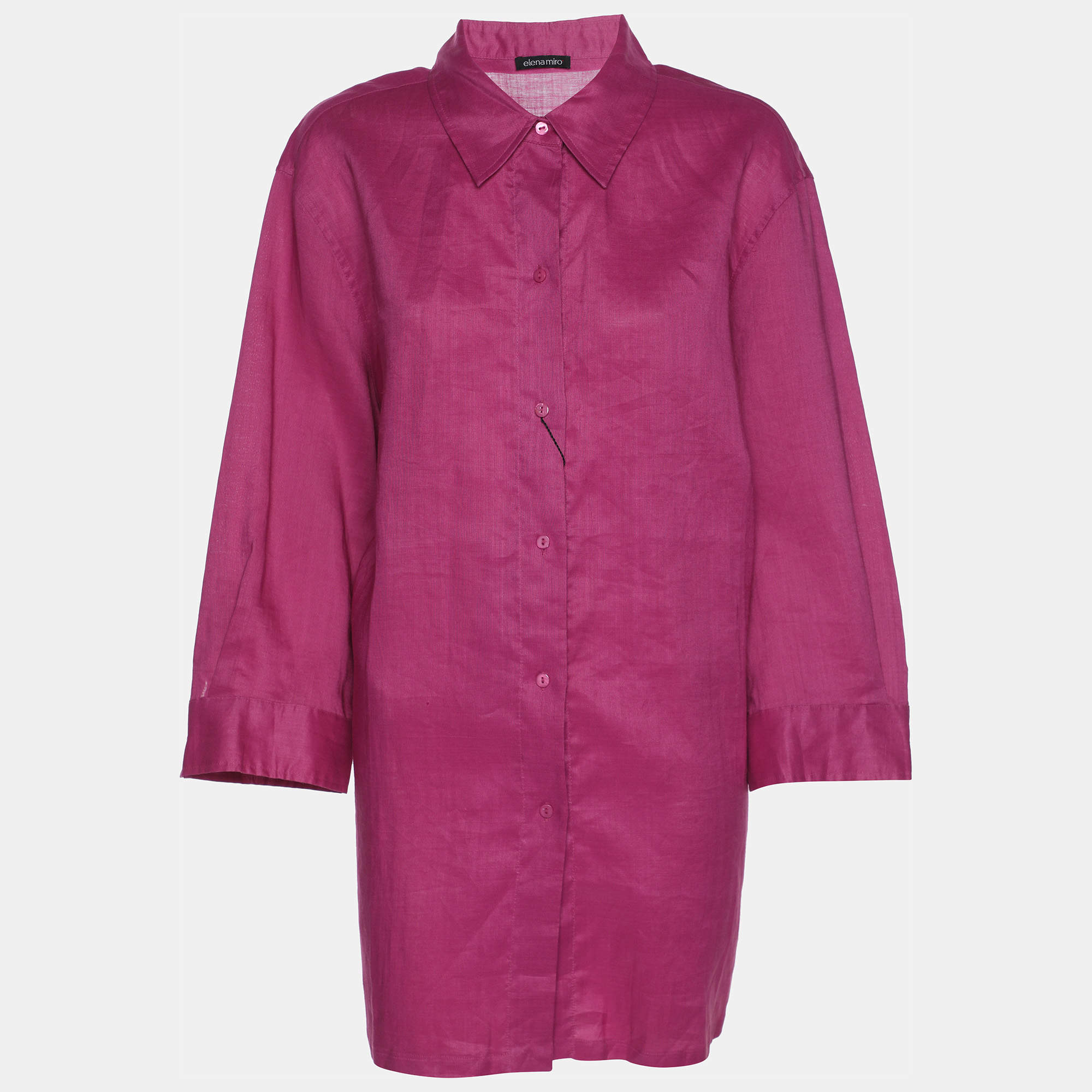 Pre Owned Elena Miro Pink Knit Fabric 3/4 Sleeve Shirt XL