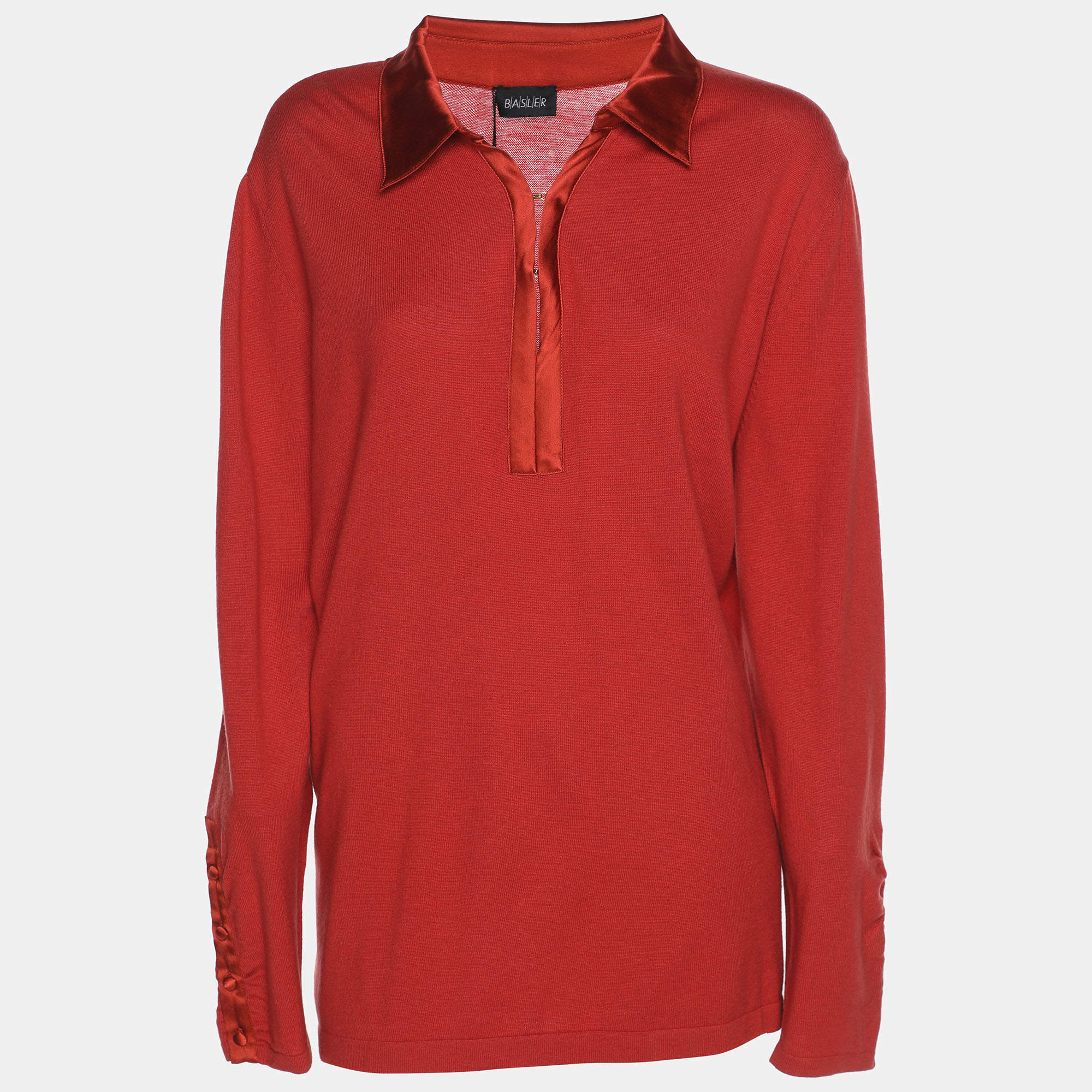 مملوكة مسبقًا سترة محبوكة مطاطة حمراء بأكمام طويلة باسلر مقاس كبير جدًا