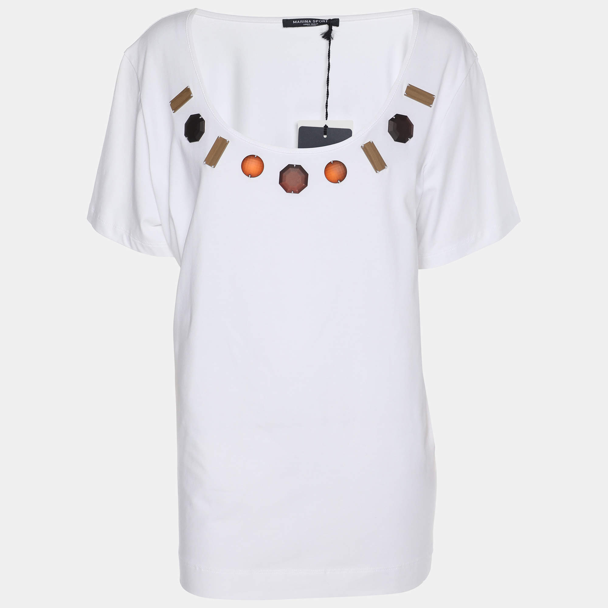 مملوكة مسبقًا Marina Sport by Marina Rinaldi White Jersey Embellished T-Shirt L