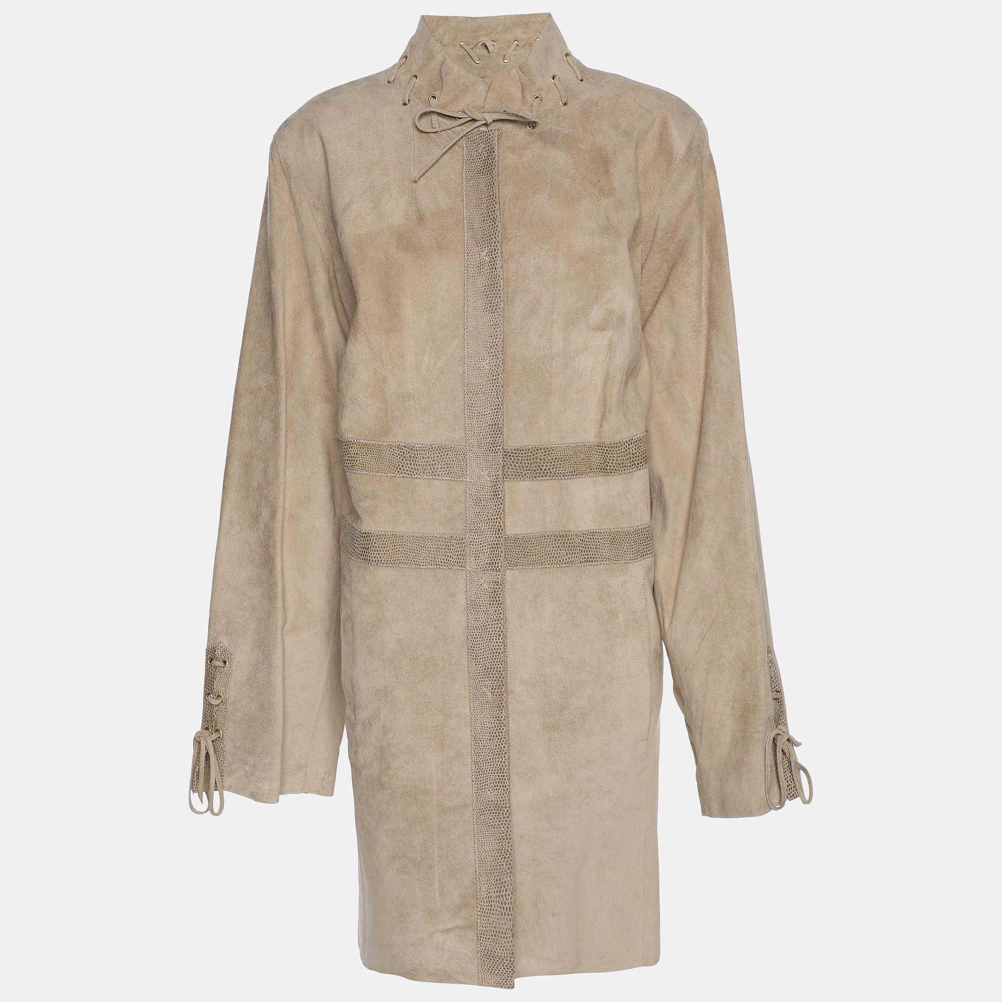 Pre Owned Marina Rinaldi Beige Suede Long Jacket L