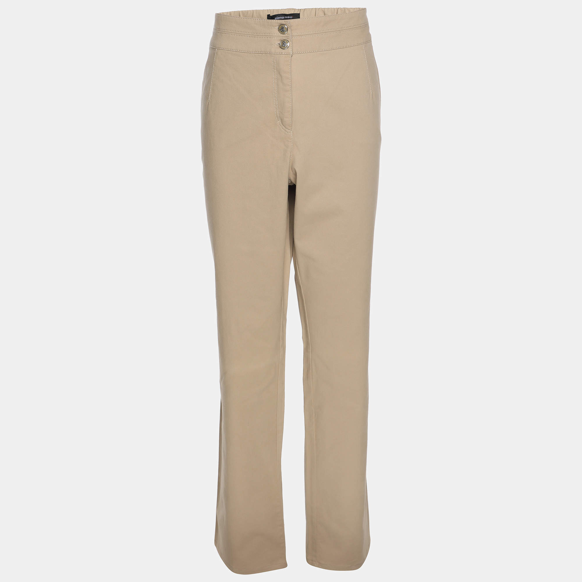 Pre Owned Elena Miro Khaki Stretch Cotton Wide Leg Pants XL
