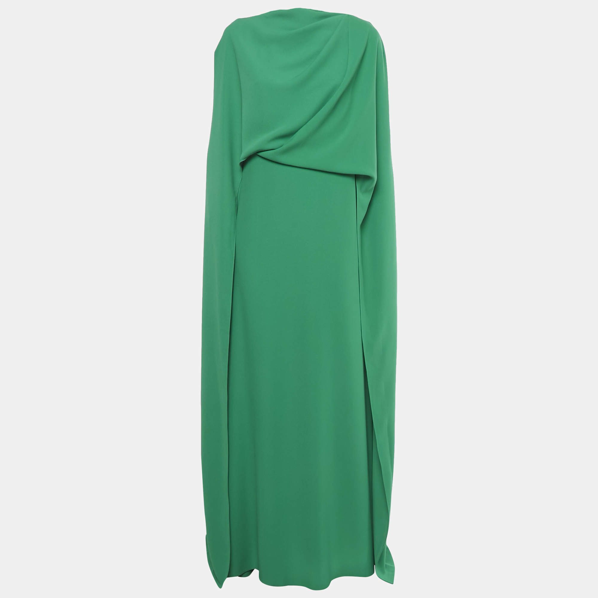 Pre Owned Gemy Maalouf Green Crepe Draped Long Kaftan Dress M