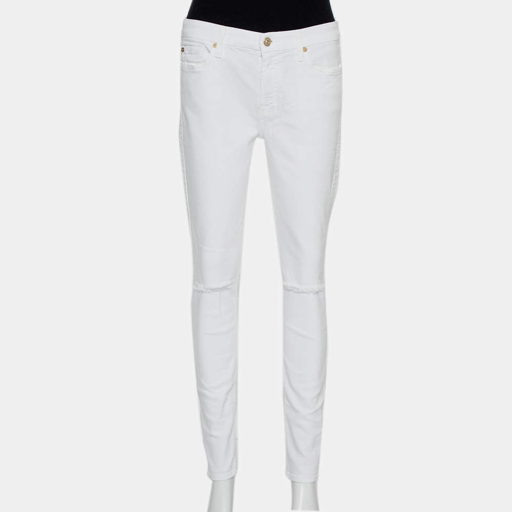 مملوكة مسبقًا 7forallmankind White Denim Skinny Ankle Length Jeans M