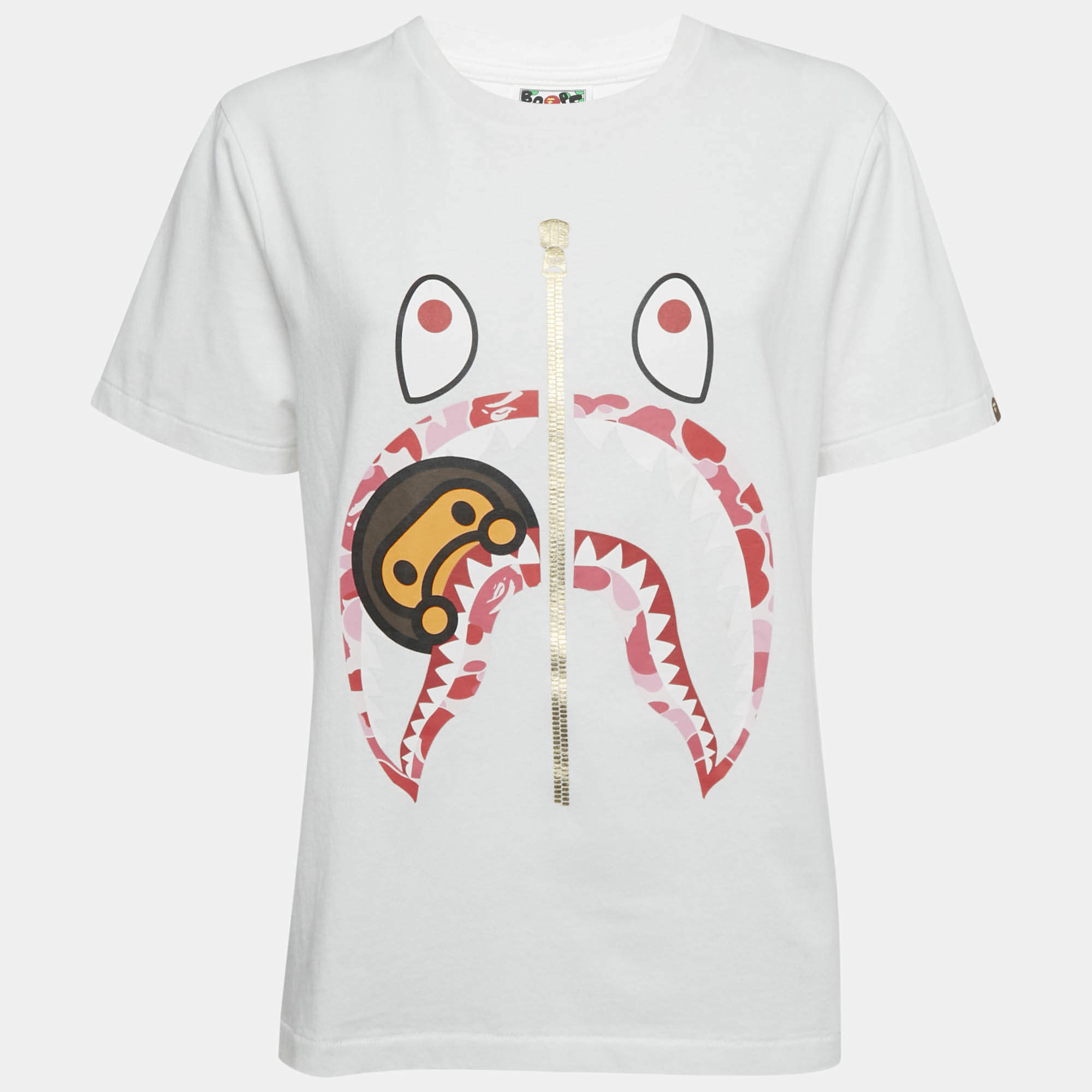 Pre Owned A Bathing Ape Baby Milo Shark Print Cotton T-Shirt M