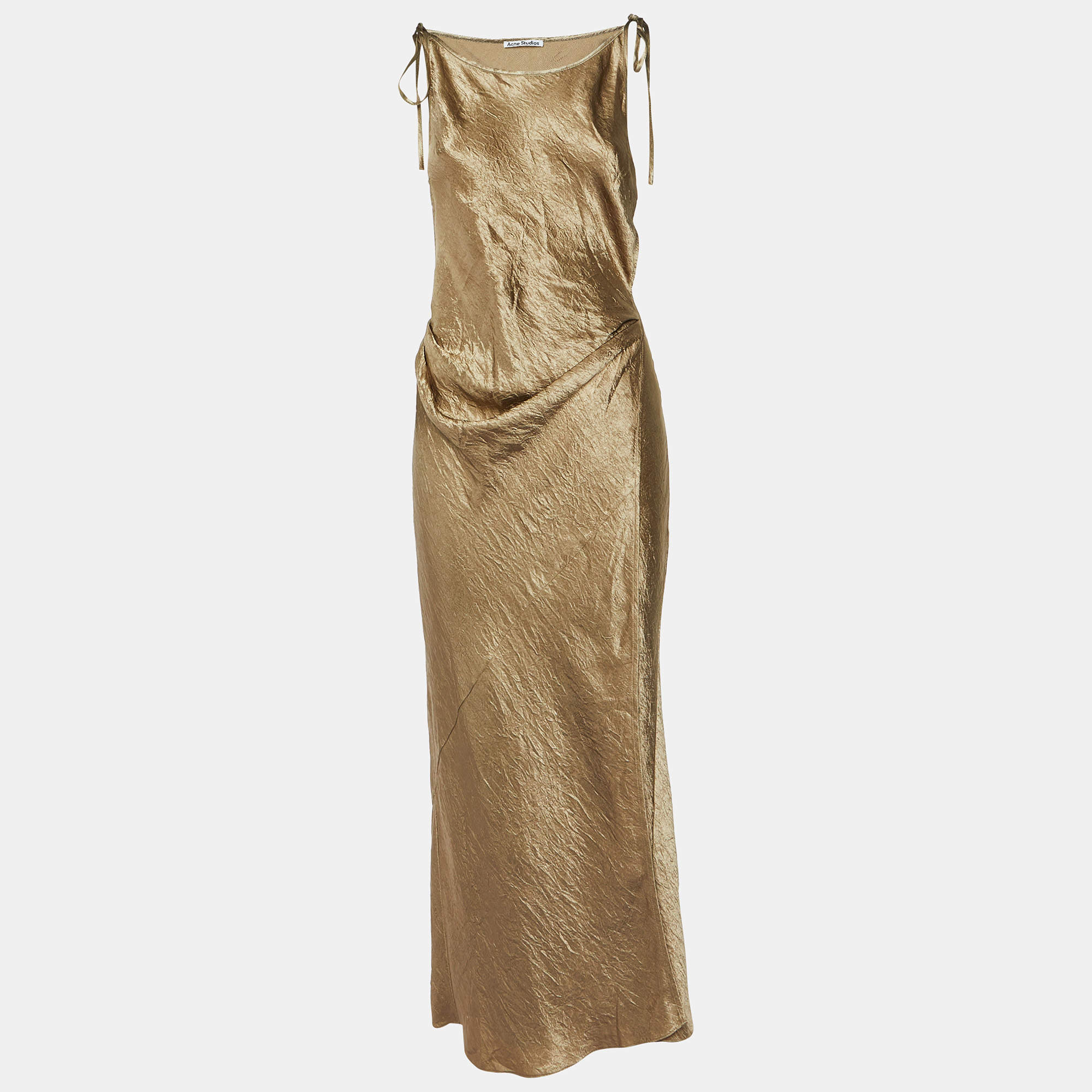 Pre Owned Acne Studios Brown Satin Wrap Up Long Dress M
