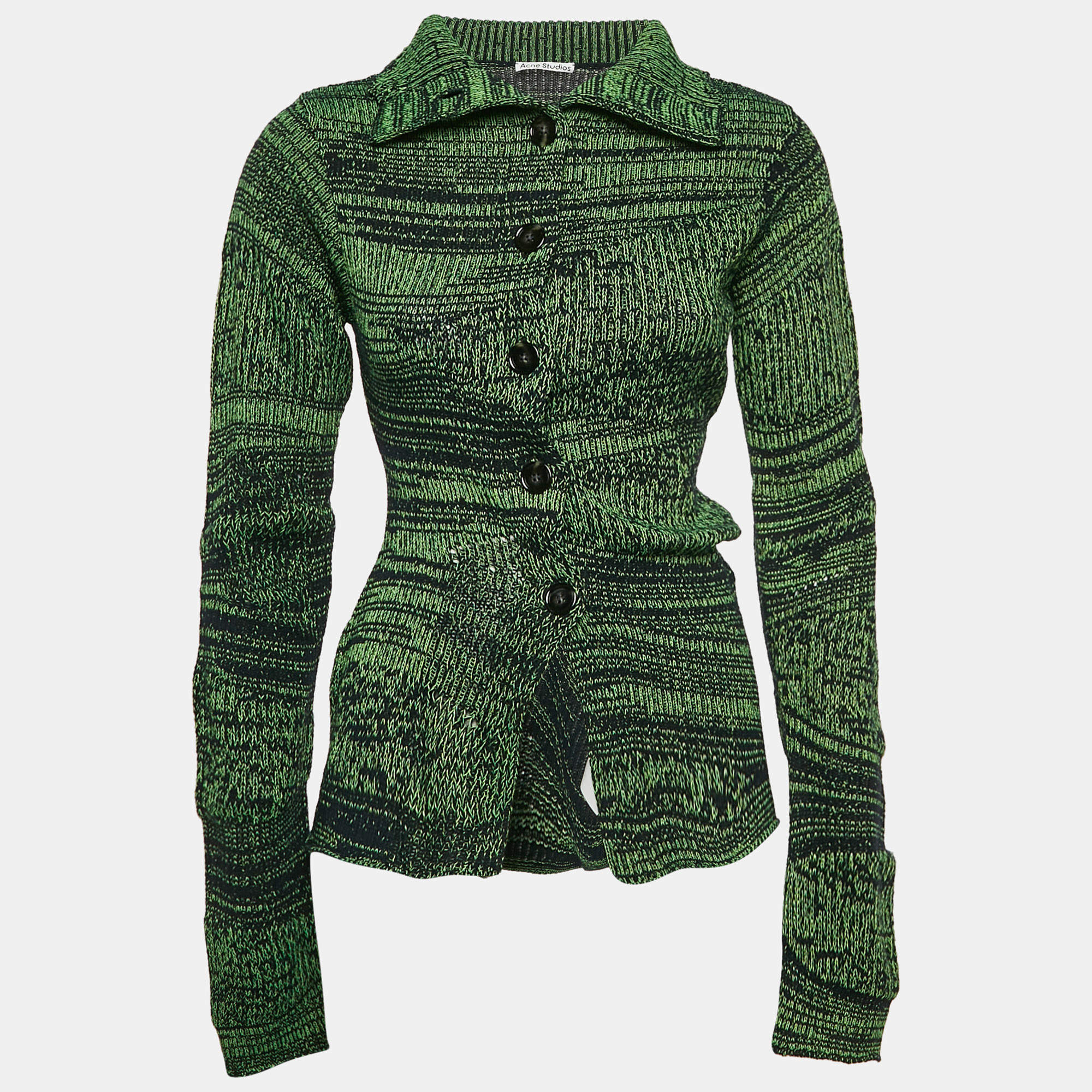 Acne Studios Green Wool Blend Knit Buttoned Cardigan S