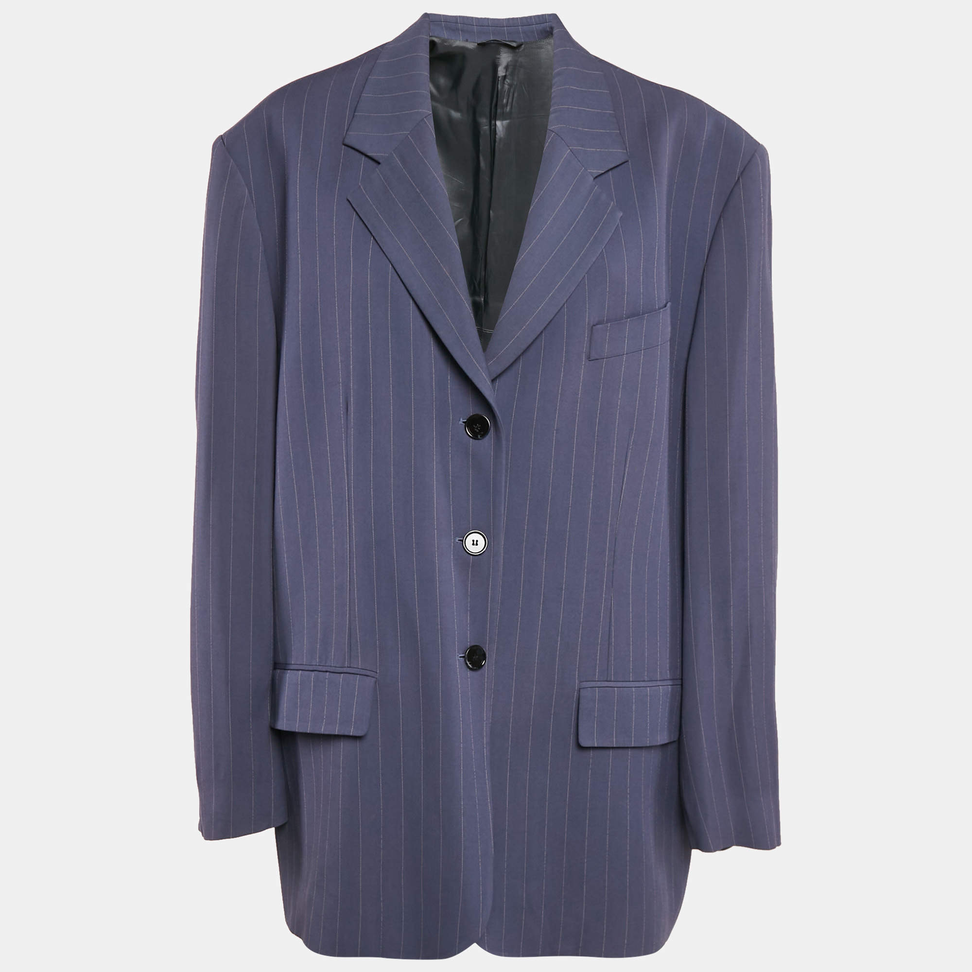 Acne Studios Blue Stripe Wool Blend Oversized Blazer L