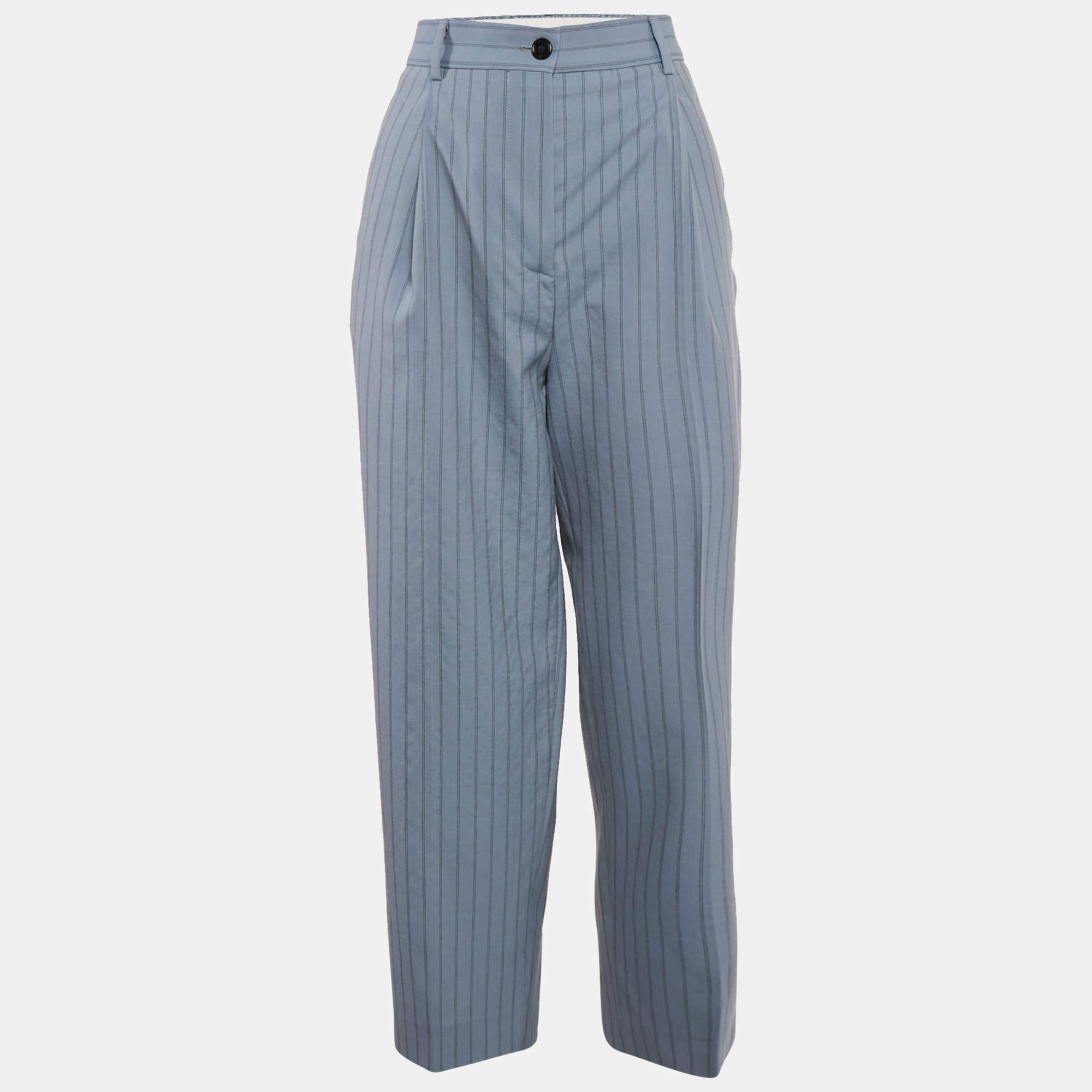 Pre Owned Acne Studios Blue Pinstripe Wool Formal Trousers S