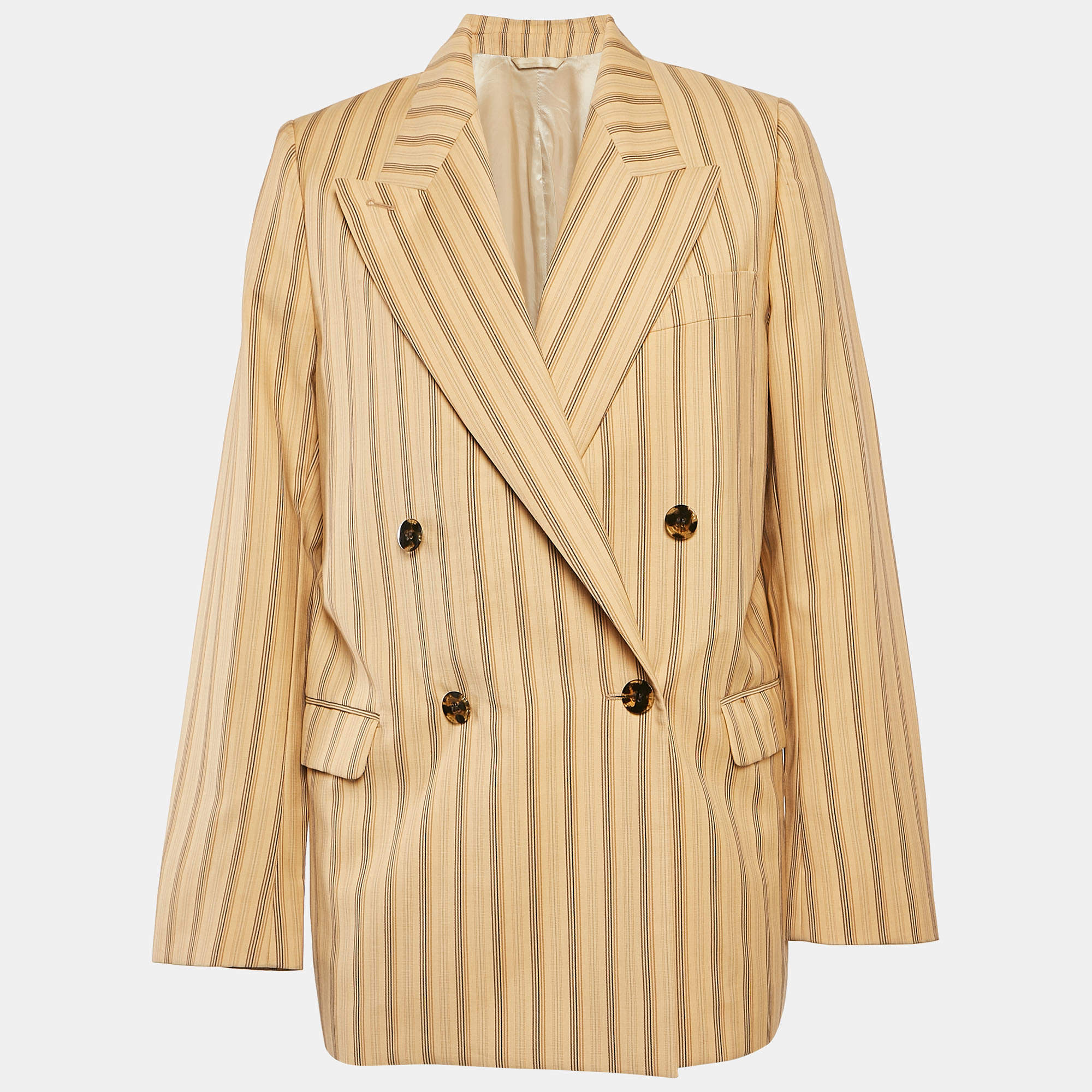 Pre Owned Acne Studios Yellow Striped Cotton Double Breasted Blazer M