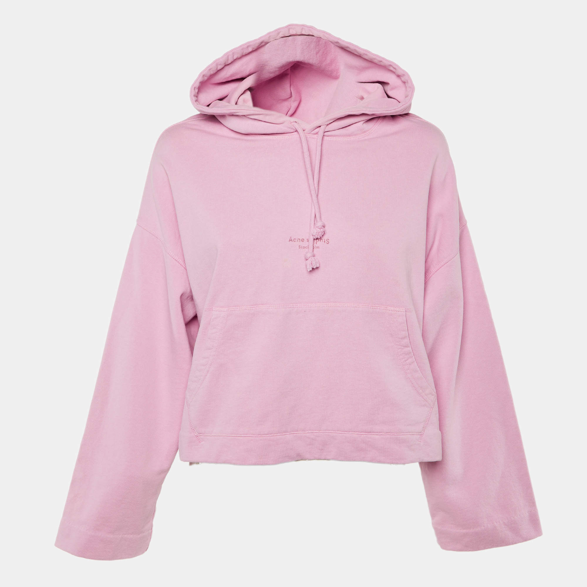 Pre Owned Acne Studios Pink Cotton Knit Long Sleeve Hoodie XXS