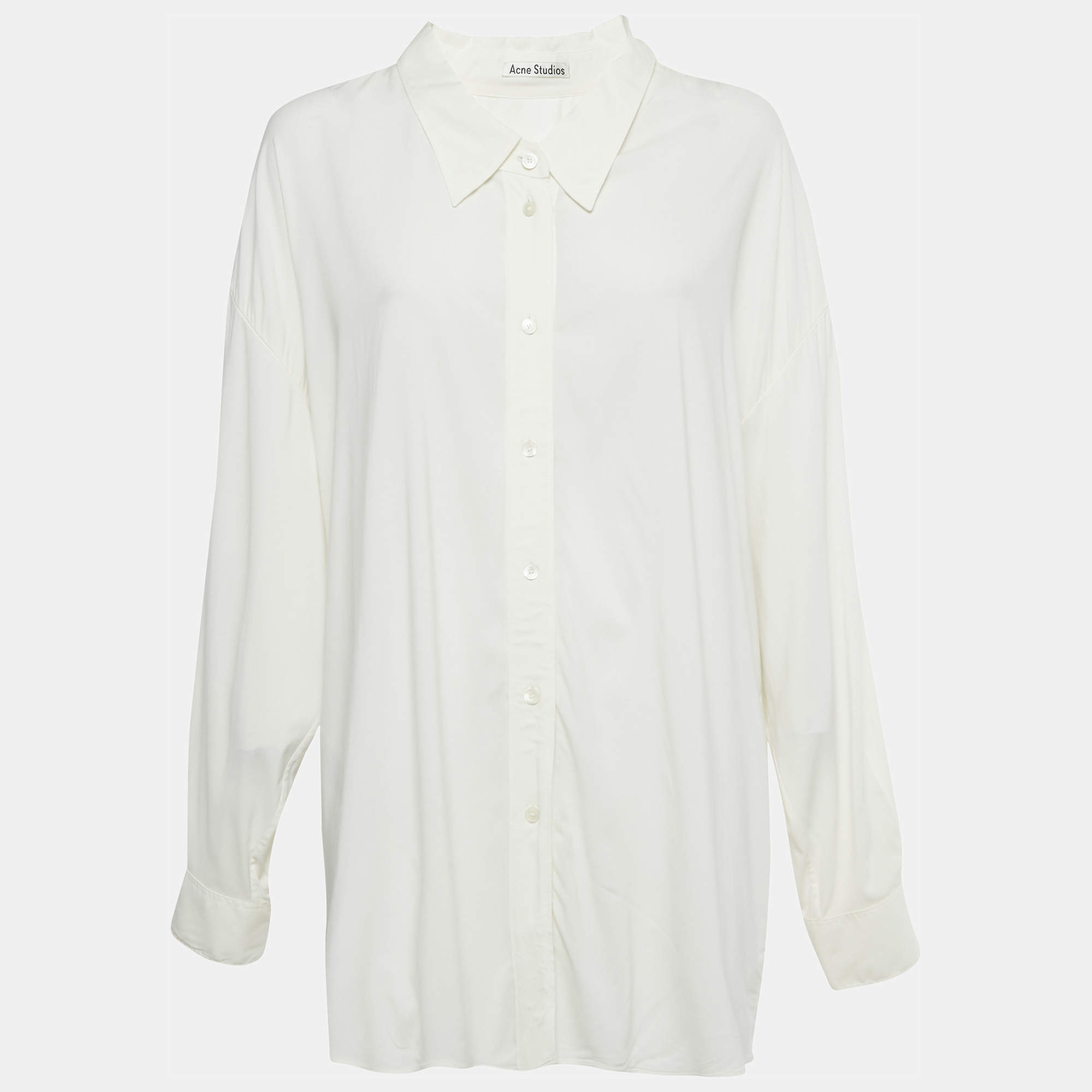 Pre Owned Acne Studios White Stretch Crepe Oversized Shirt S