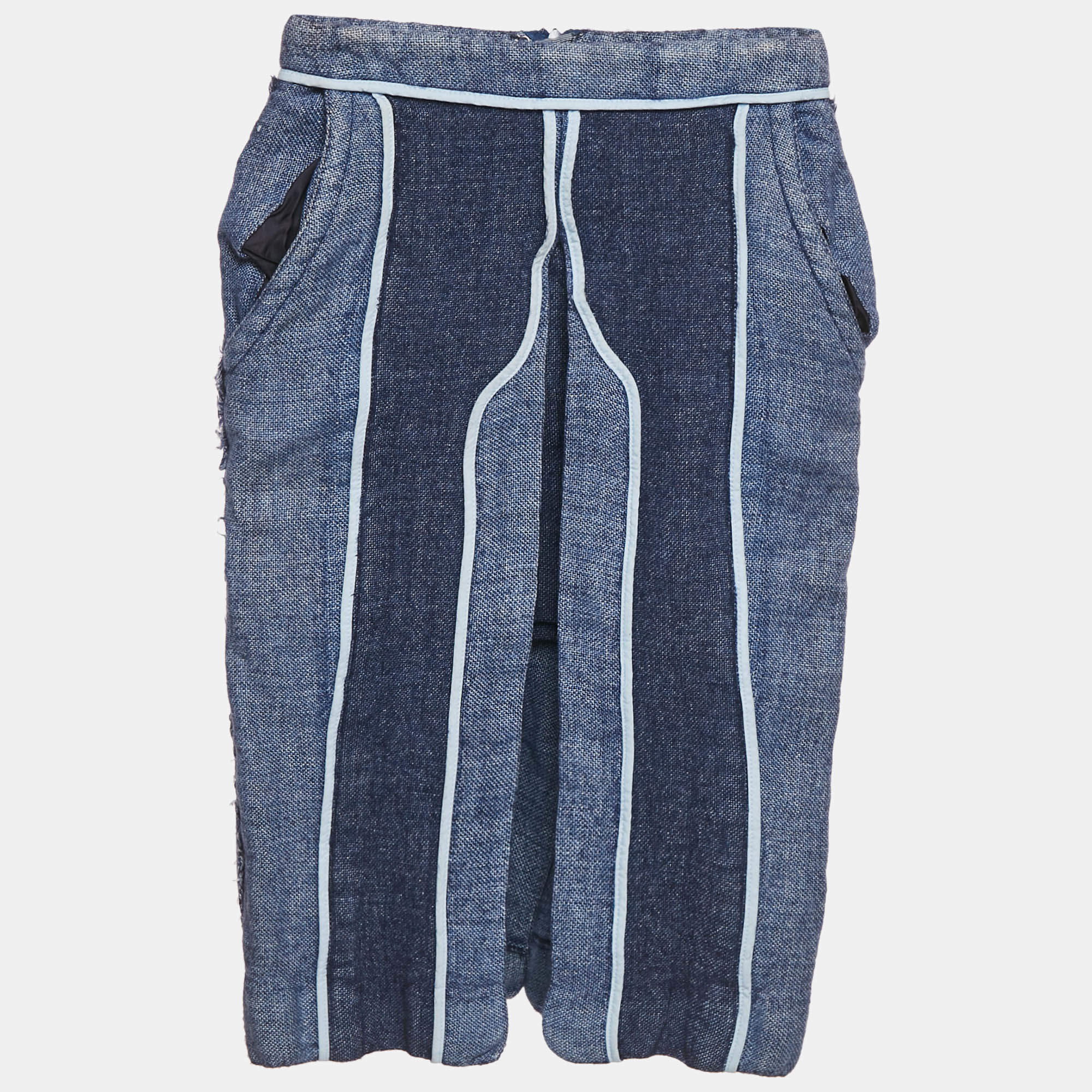 مملوكة مسبقًا تنورة أكني ستوديوز زرقاء بكتان مخططة قلم صغيرة