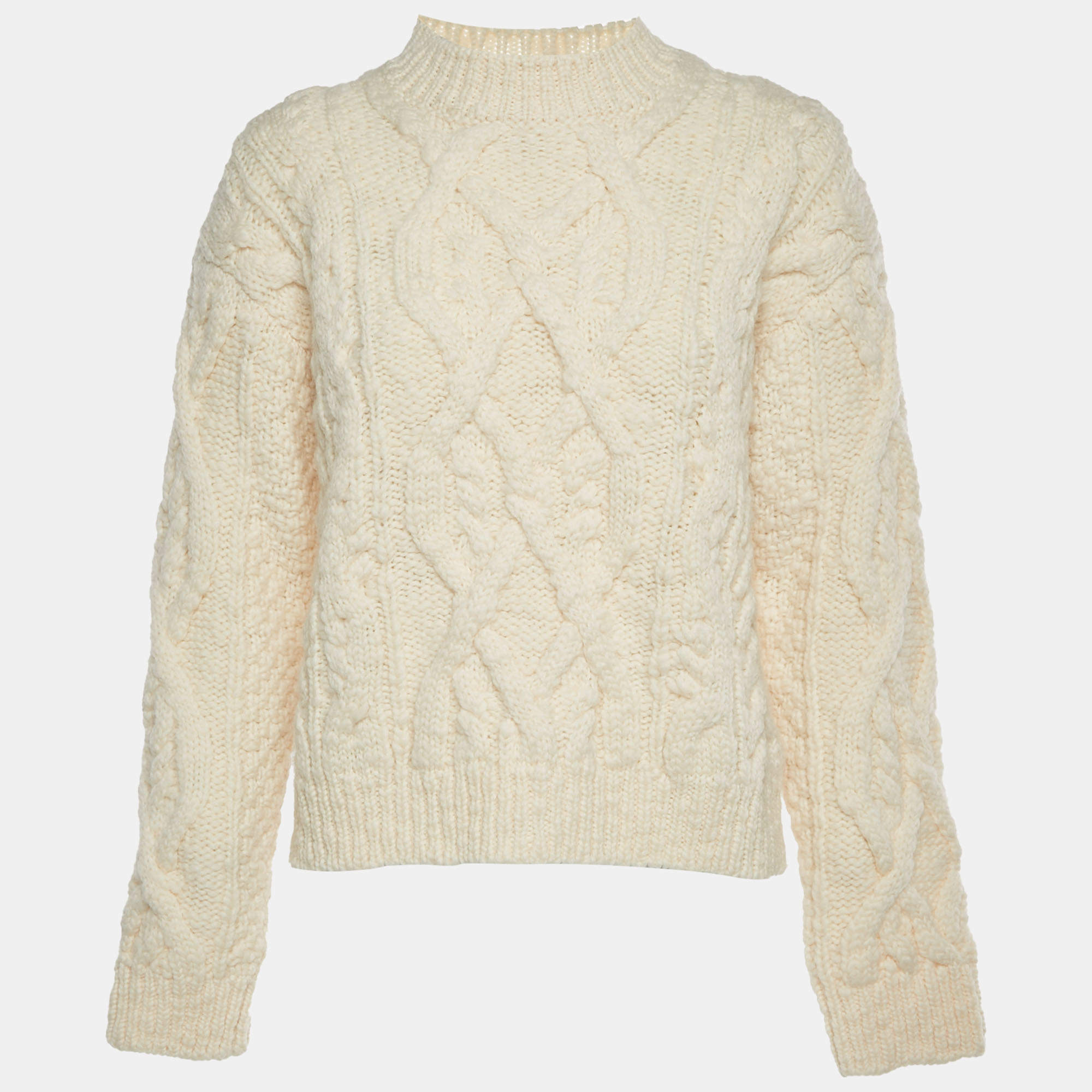 Pre Owned Acne Studios Cream Wool Cable Knit Edyta Sweater S